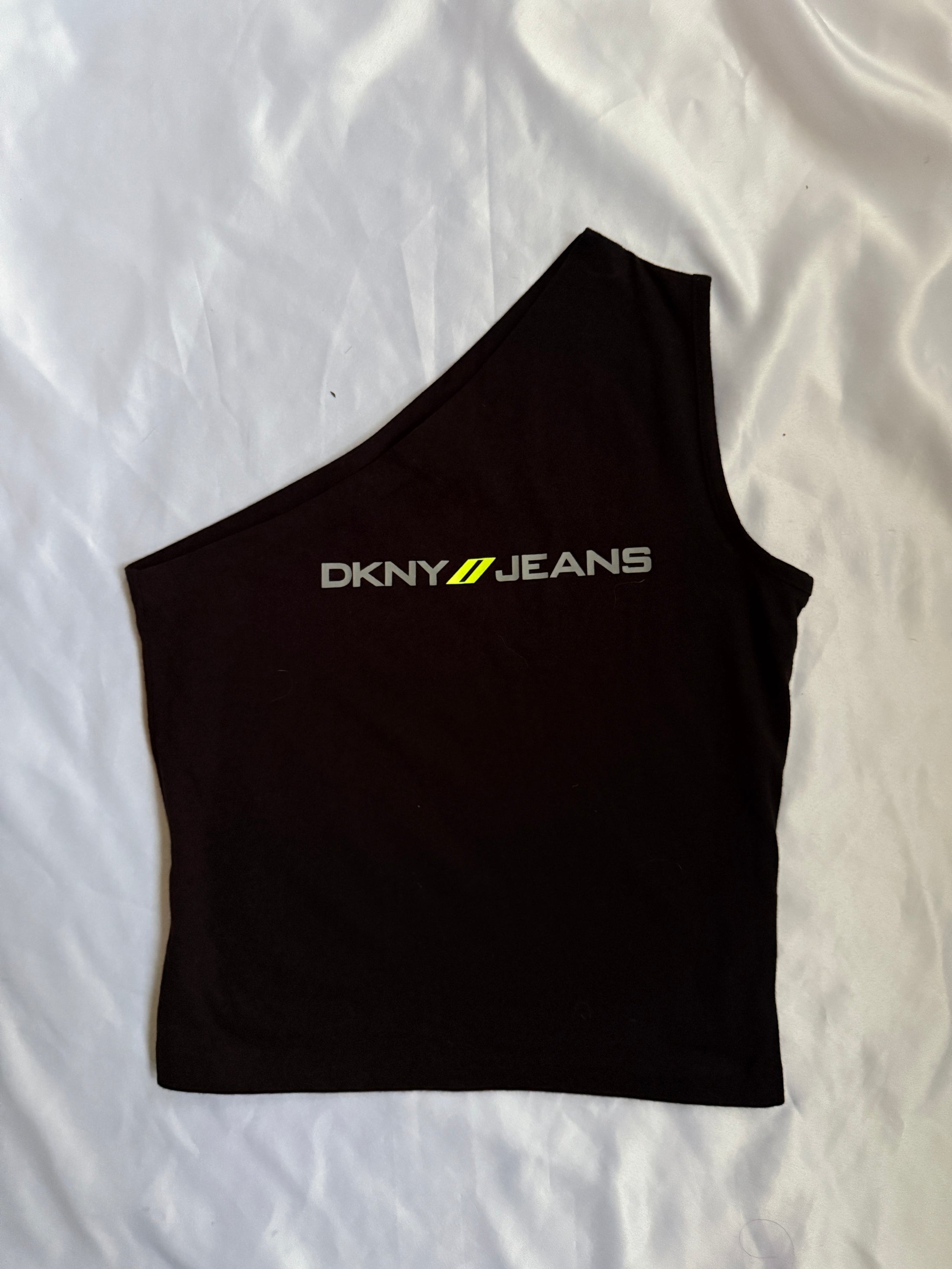 00's DKNY spell-out print one shoulder top • Size S