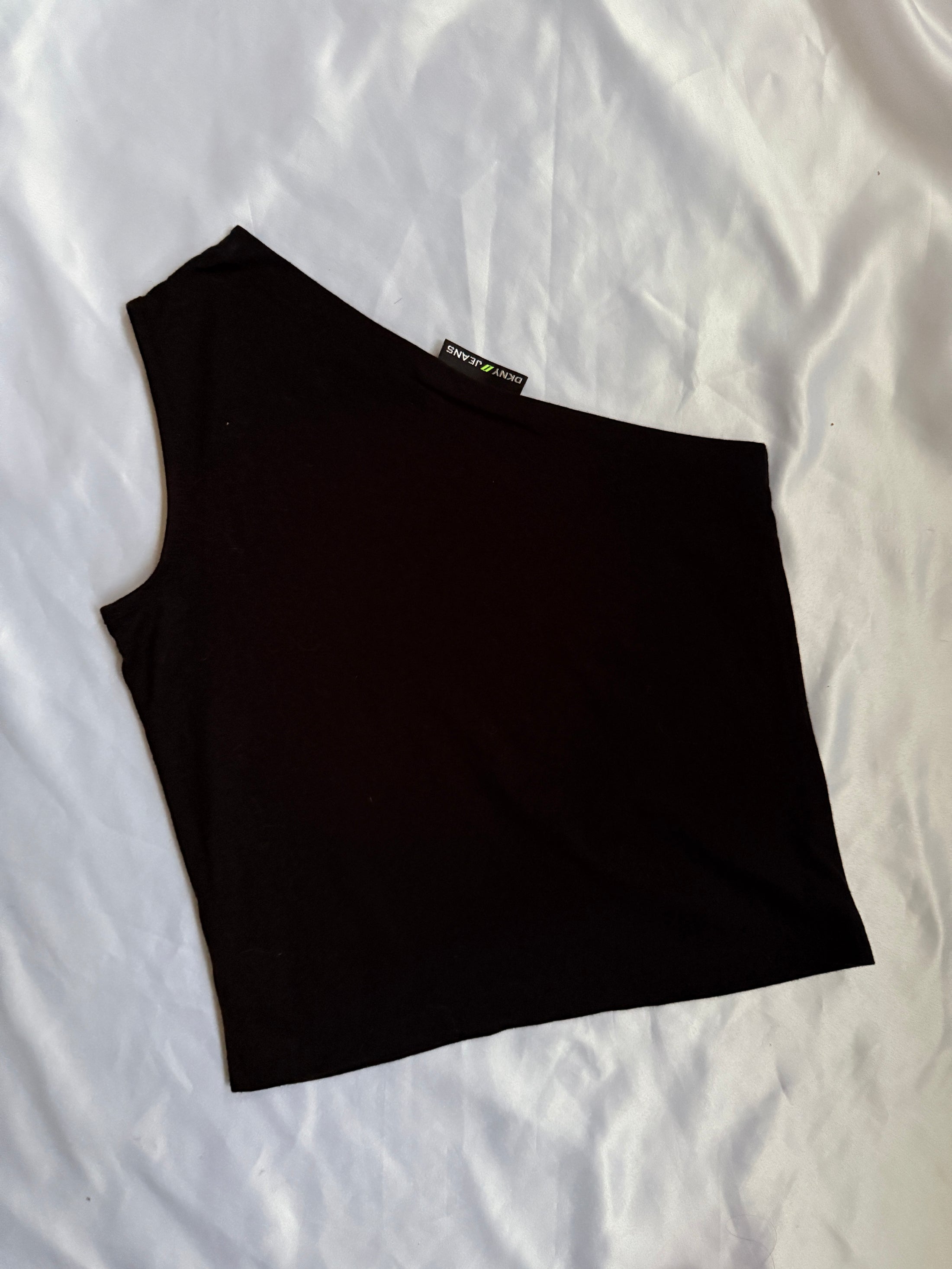 00's DKNY spell-out print one shoulder top • Size S