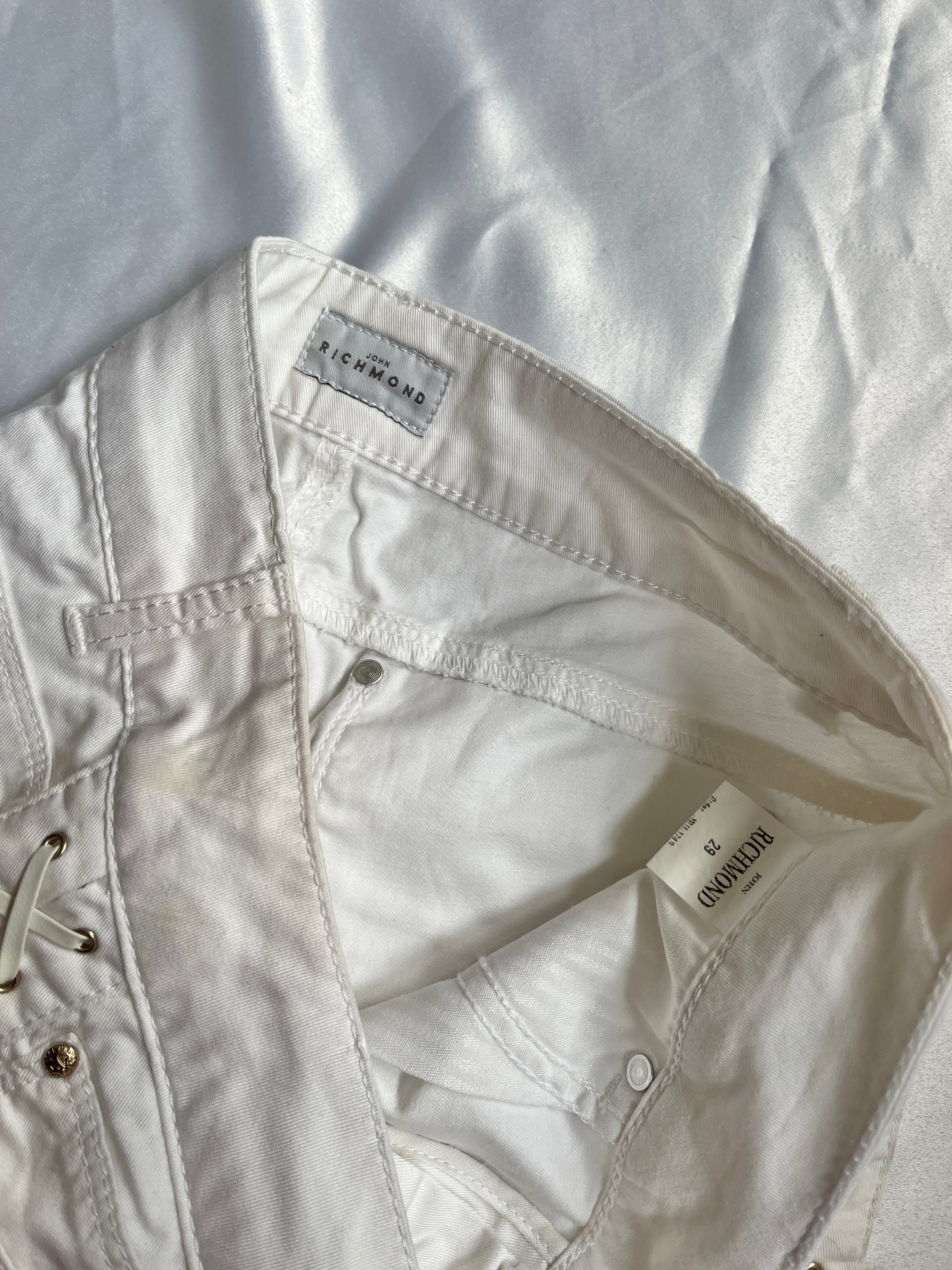 00's White lace up denim micro shorts
