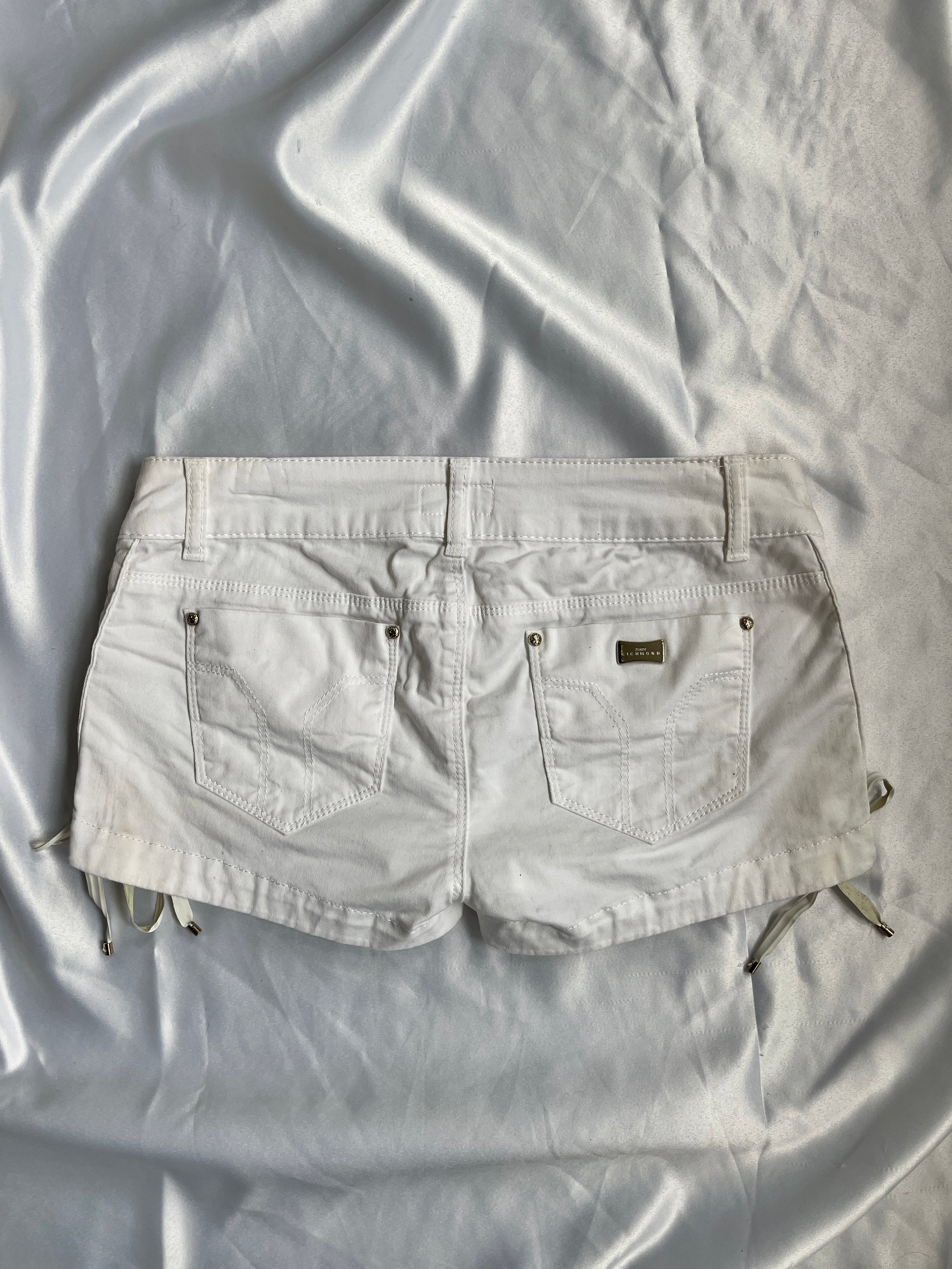 00's White lace up denim micro shorts
