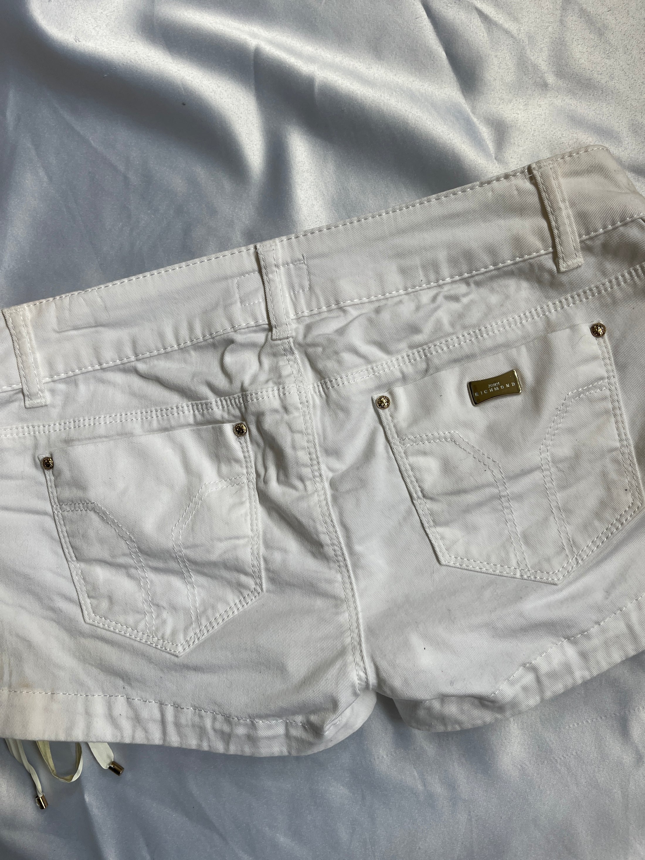 00's White lace up denim micro shorts