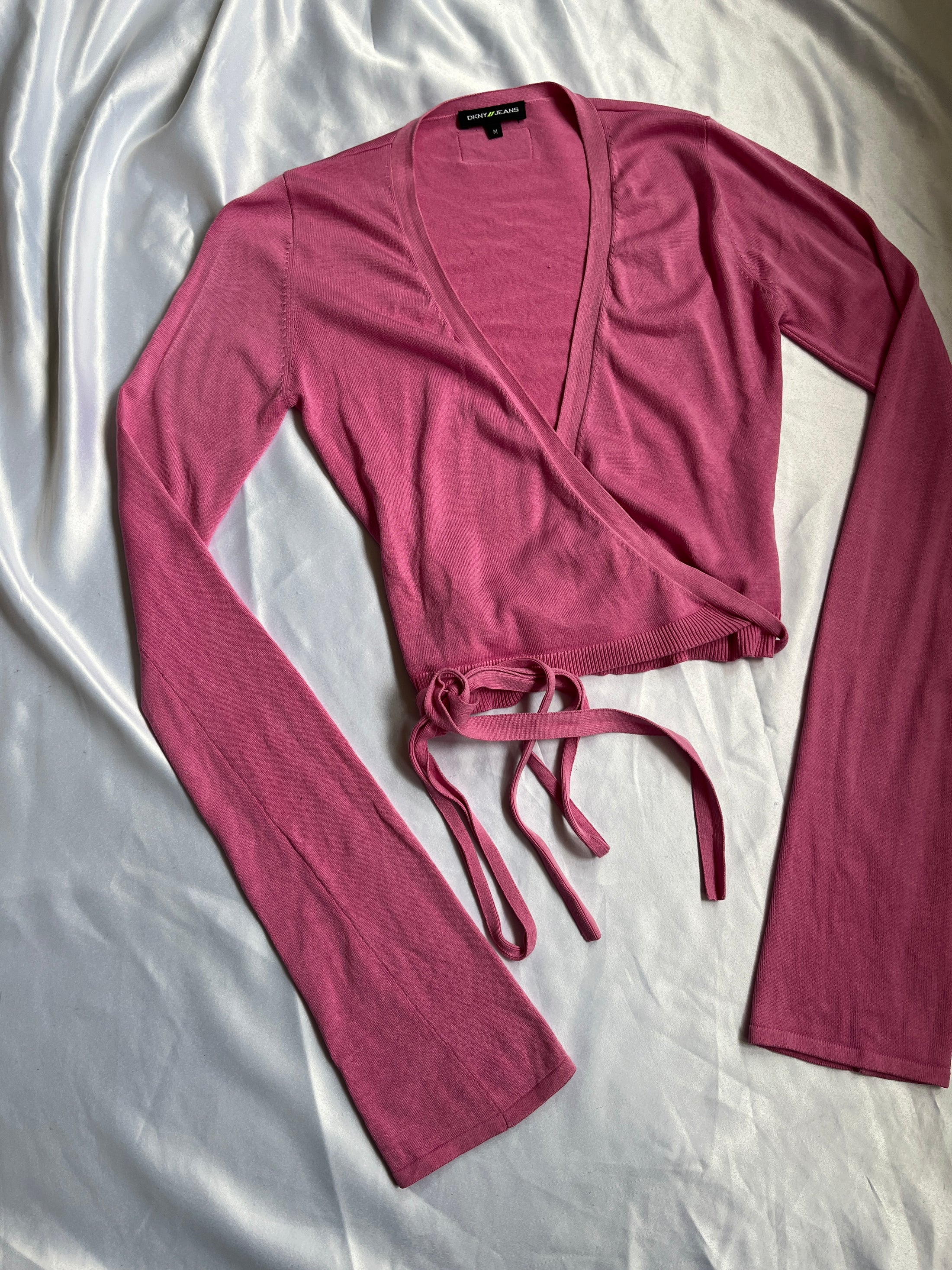 00's DKNY Ballet knit wrap top w bell sleeves