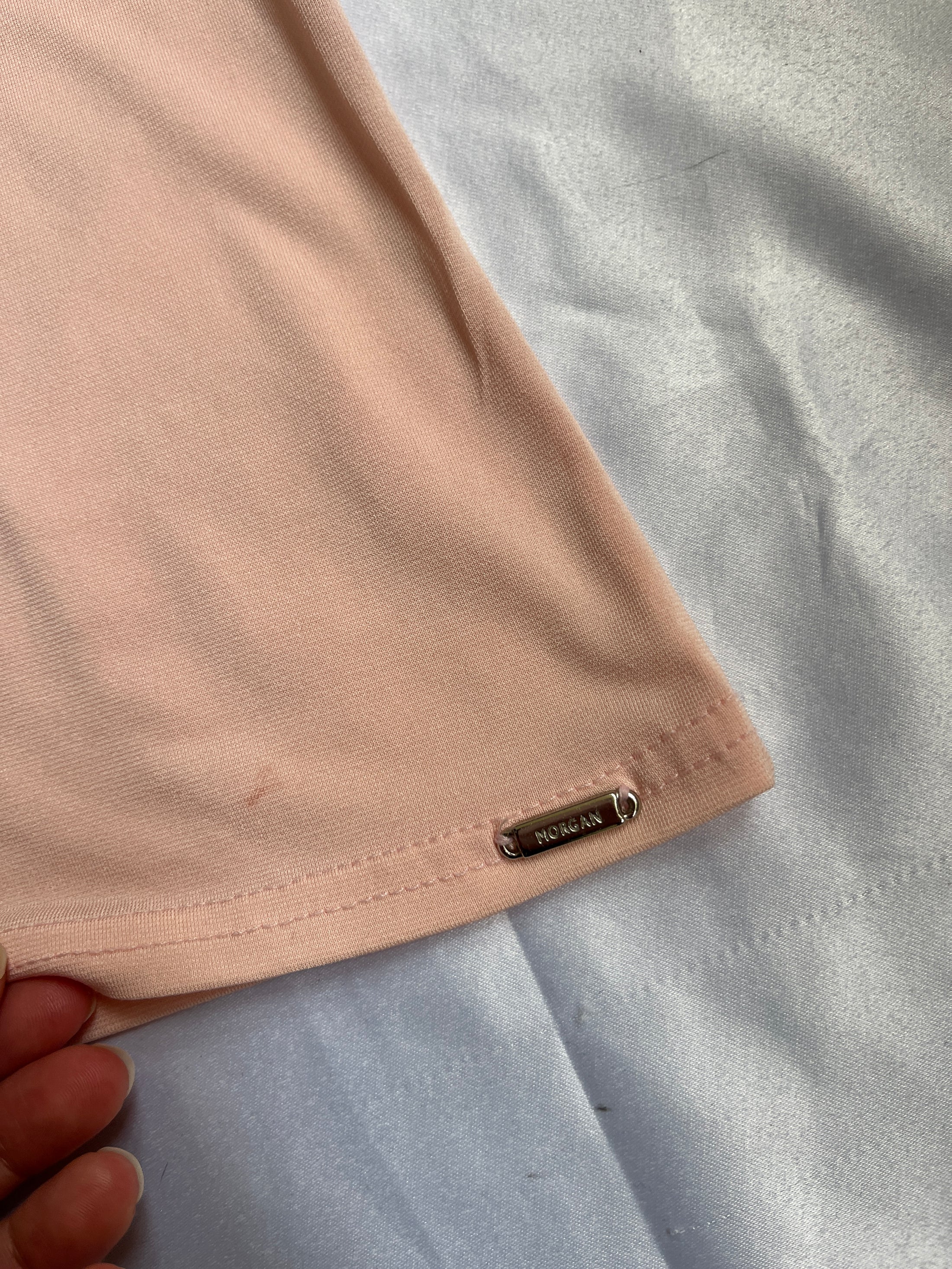 00's Morgan blush pink mesh one shoulder ribbon top • Size S/M