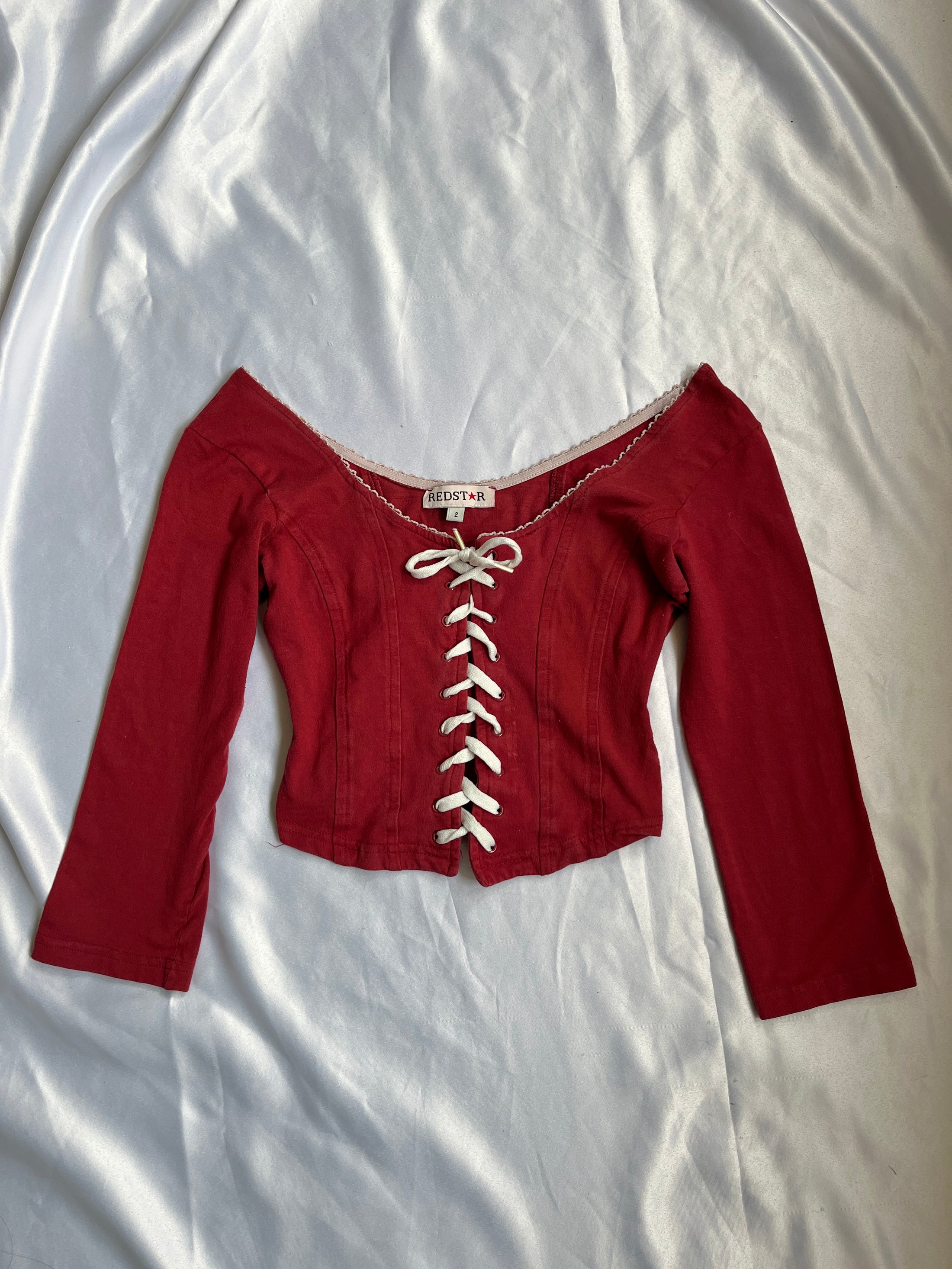 00's Redstar off shoulder crop lace up corset