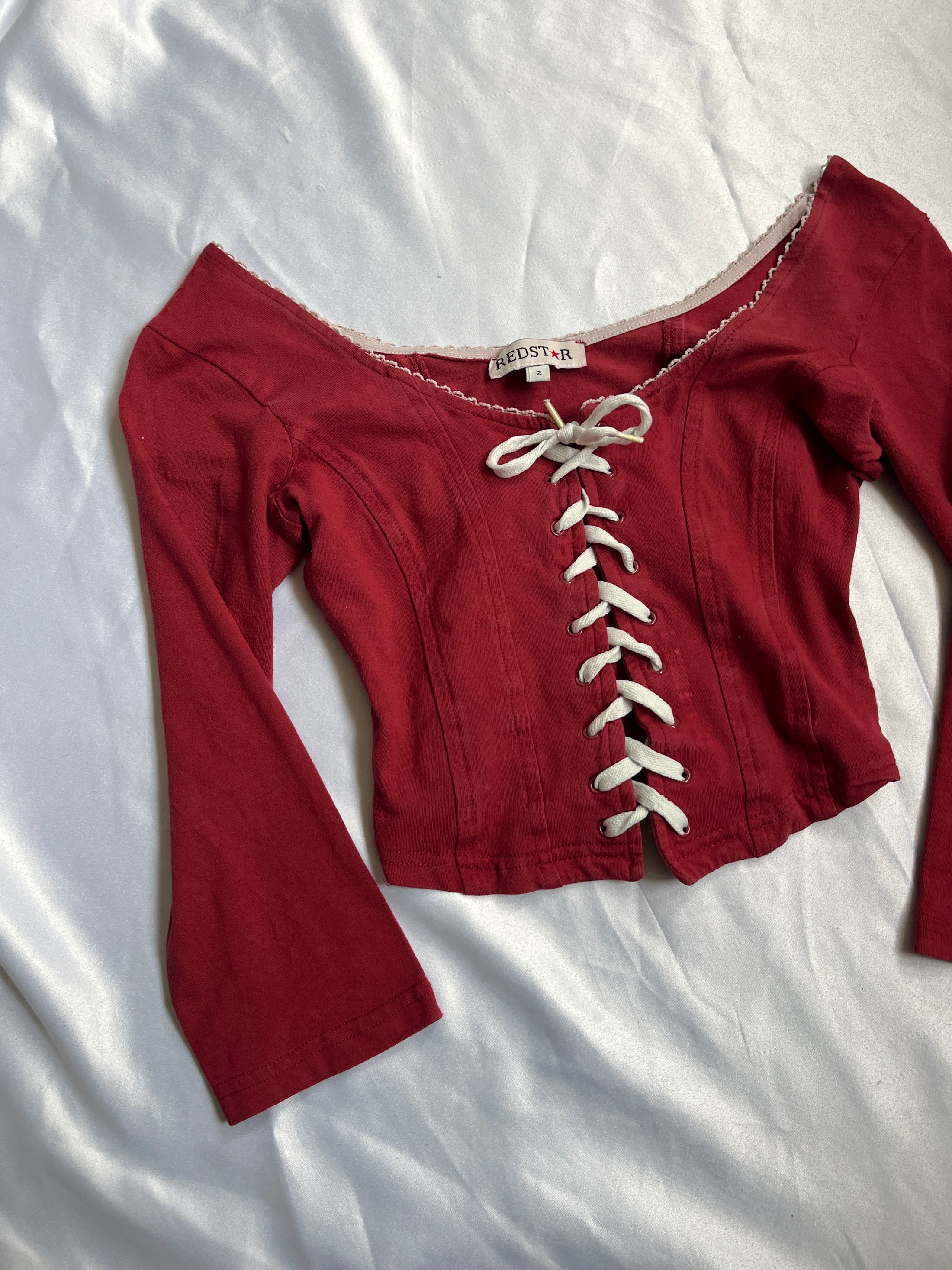 00's Redstar off shoulder crop lace up corset