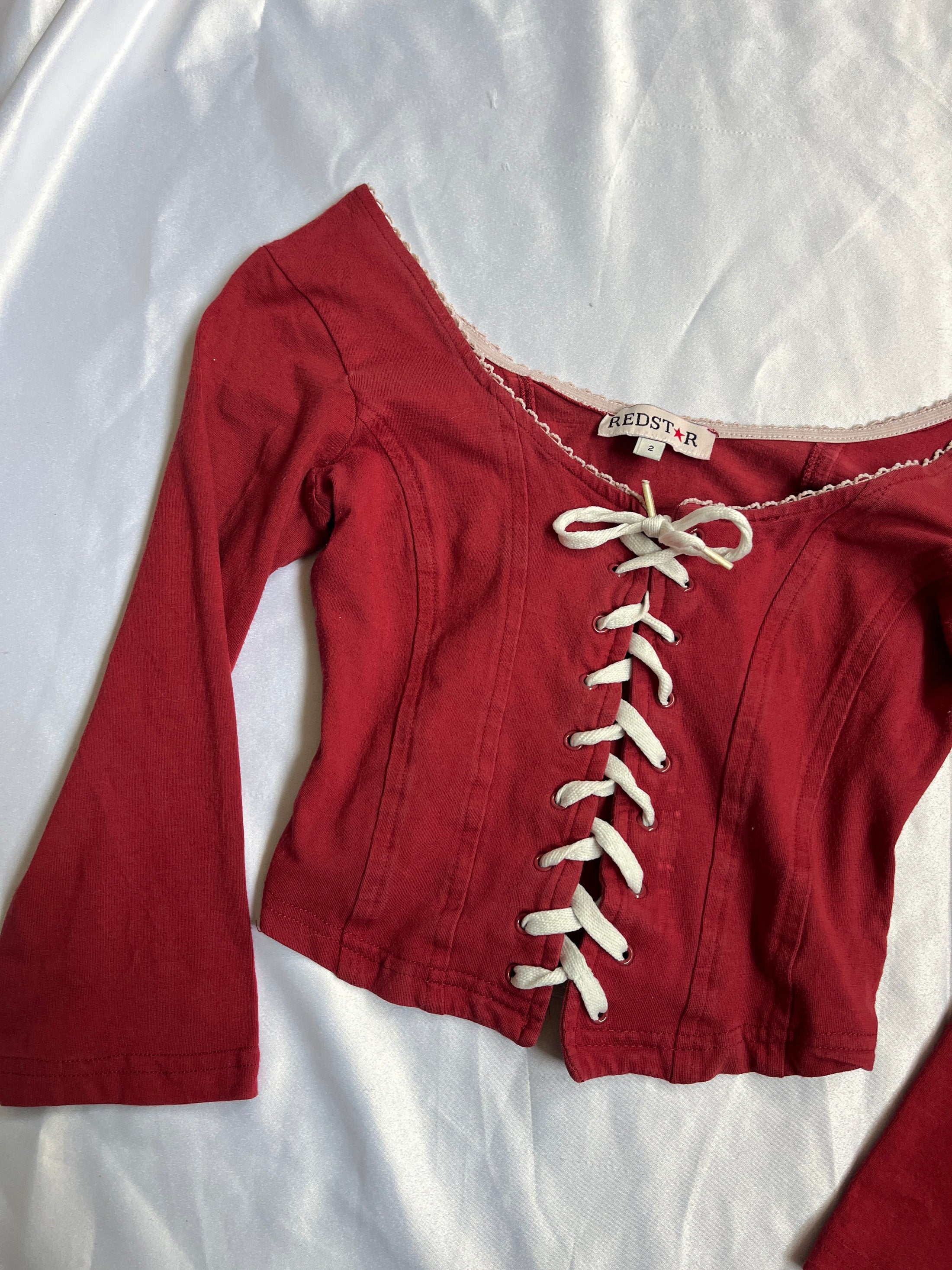 00's Redstar off shoulder crop lace up corset
