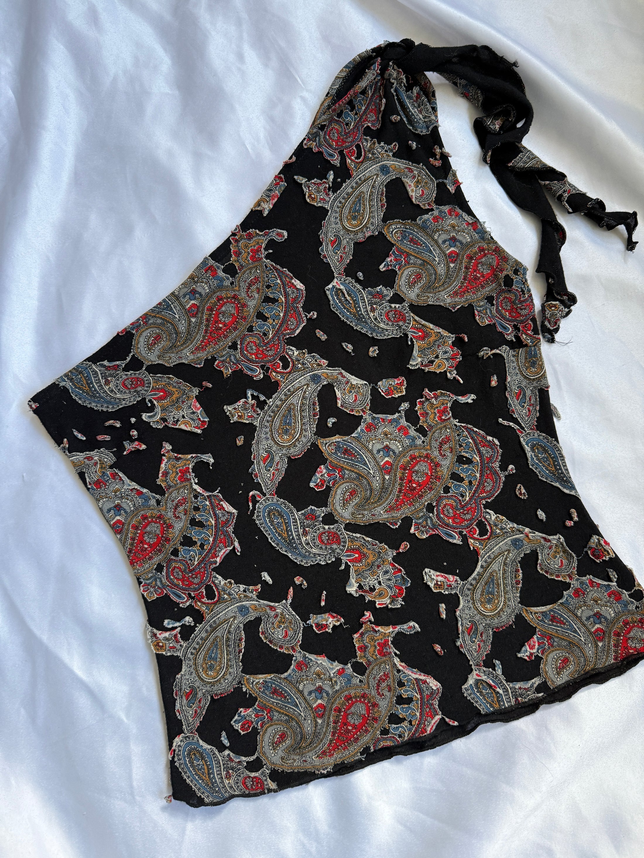 00's Mango cotton one shoulder w patchwork pattern