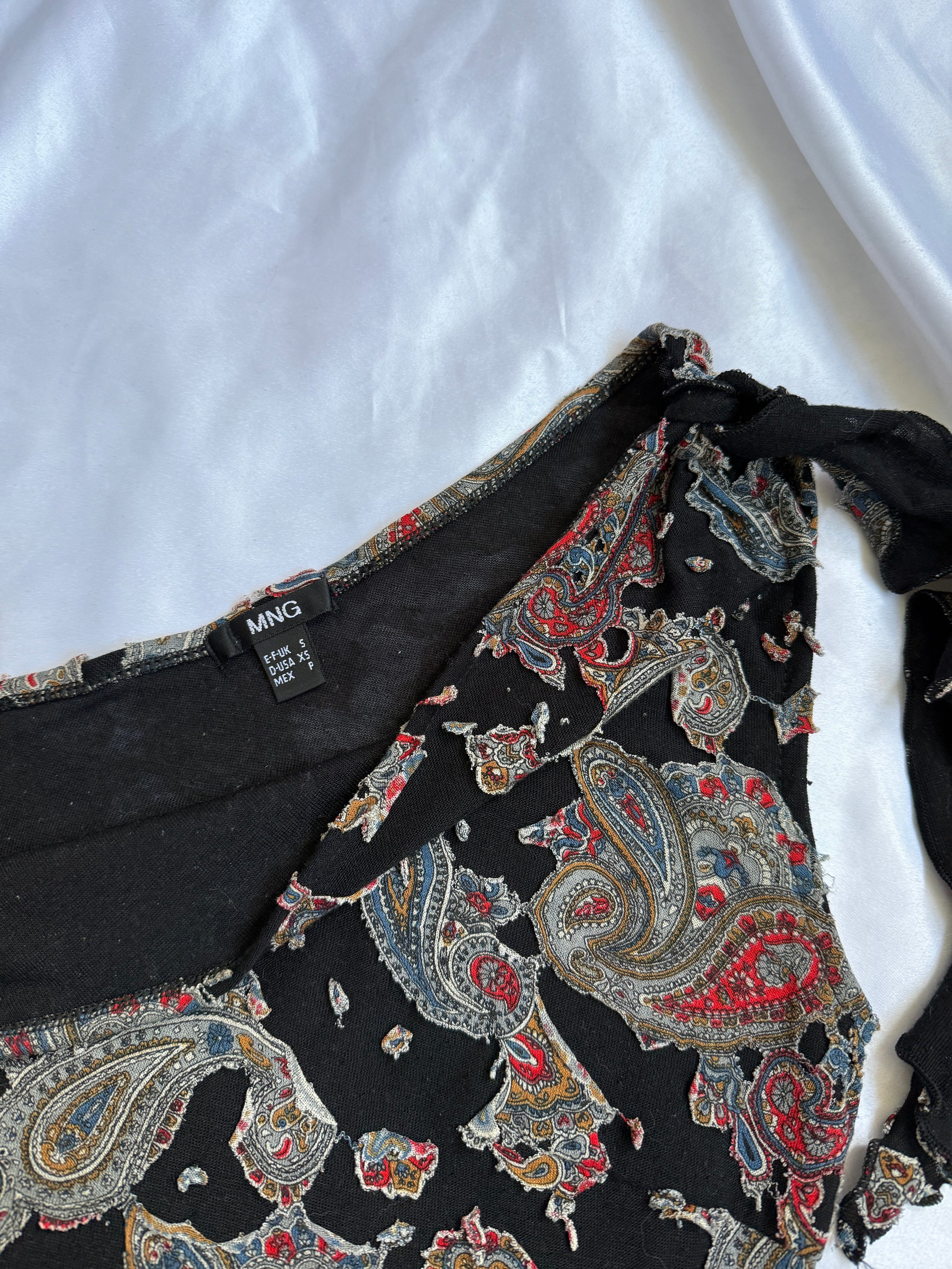 00's Mango cotton one shoulder w patchwork pattern