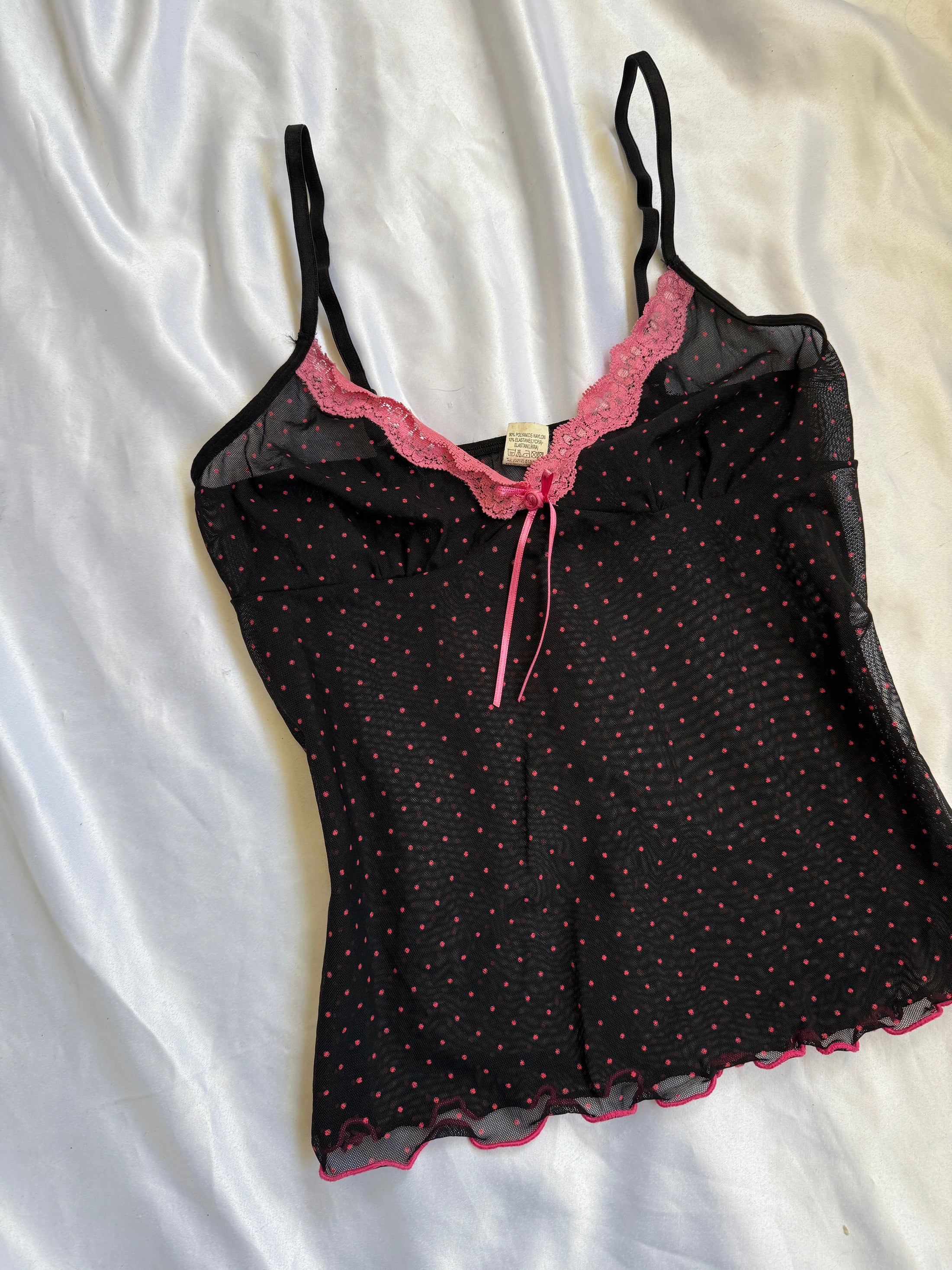 00's Polka dot mesh cami