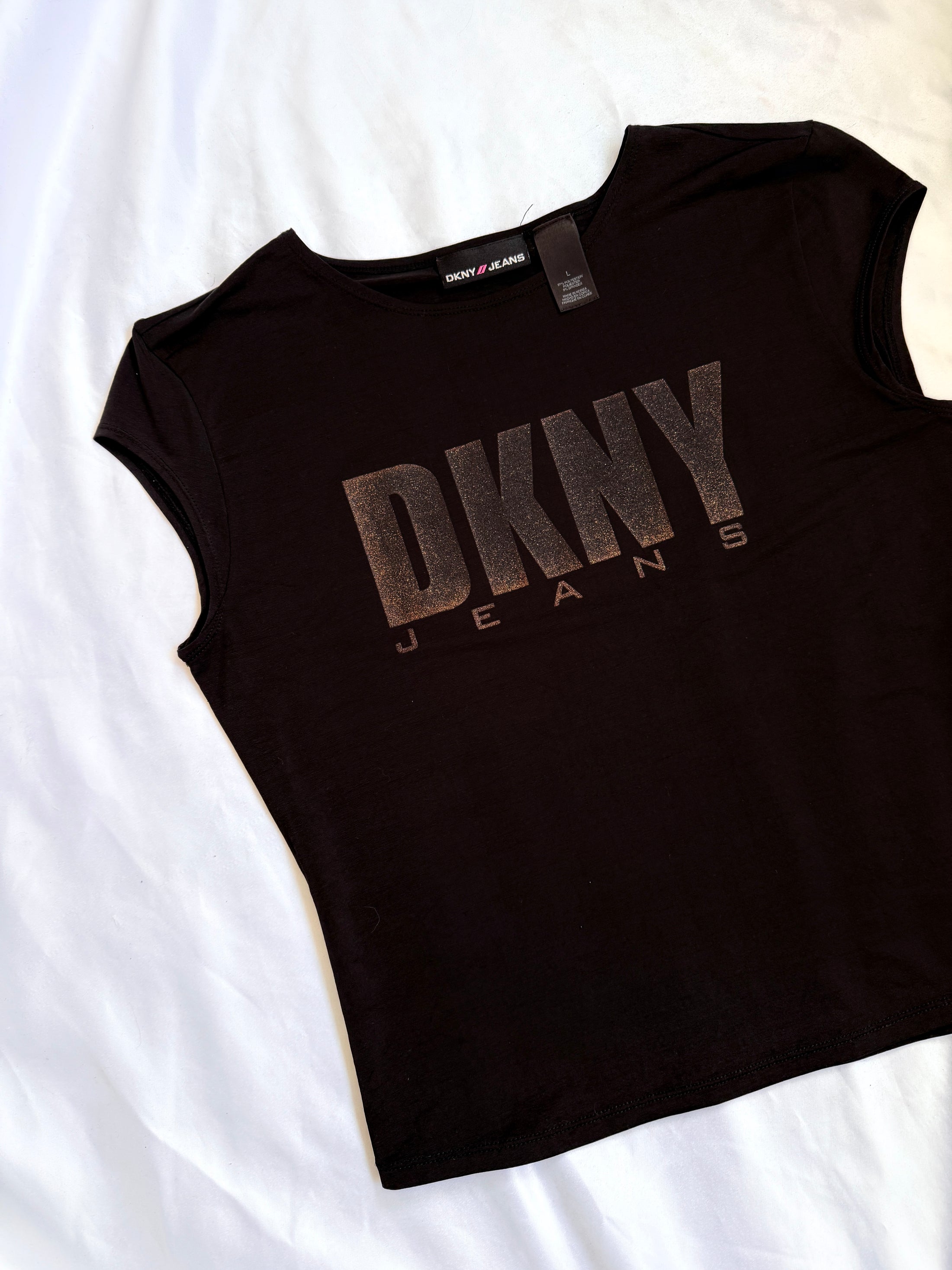 00's DKNY Glitter print slinky baby tee