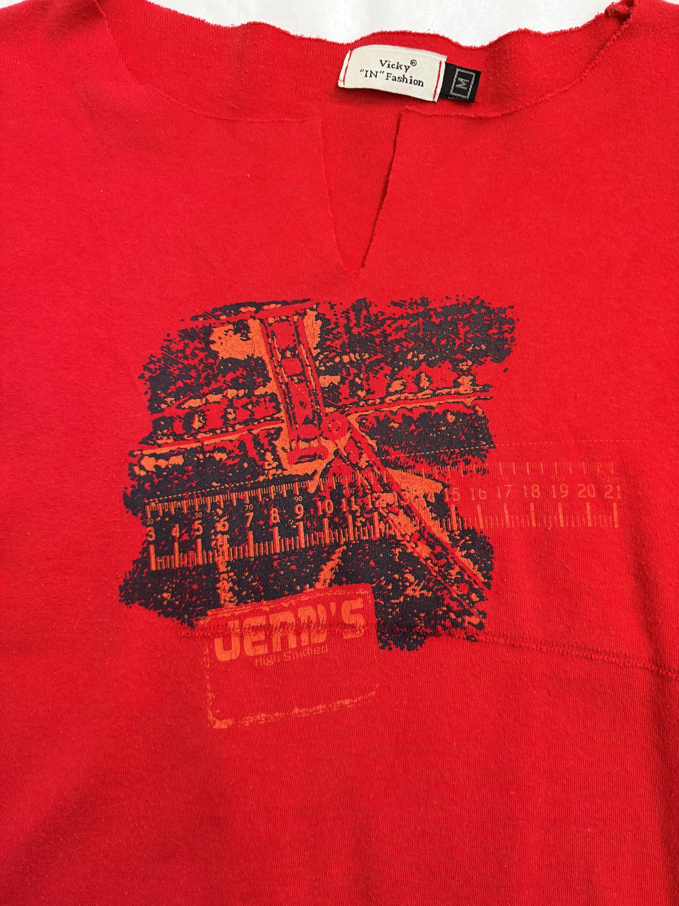 00's Red cotton print baby tee