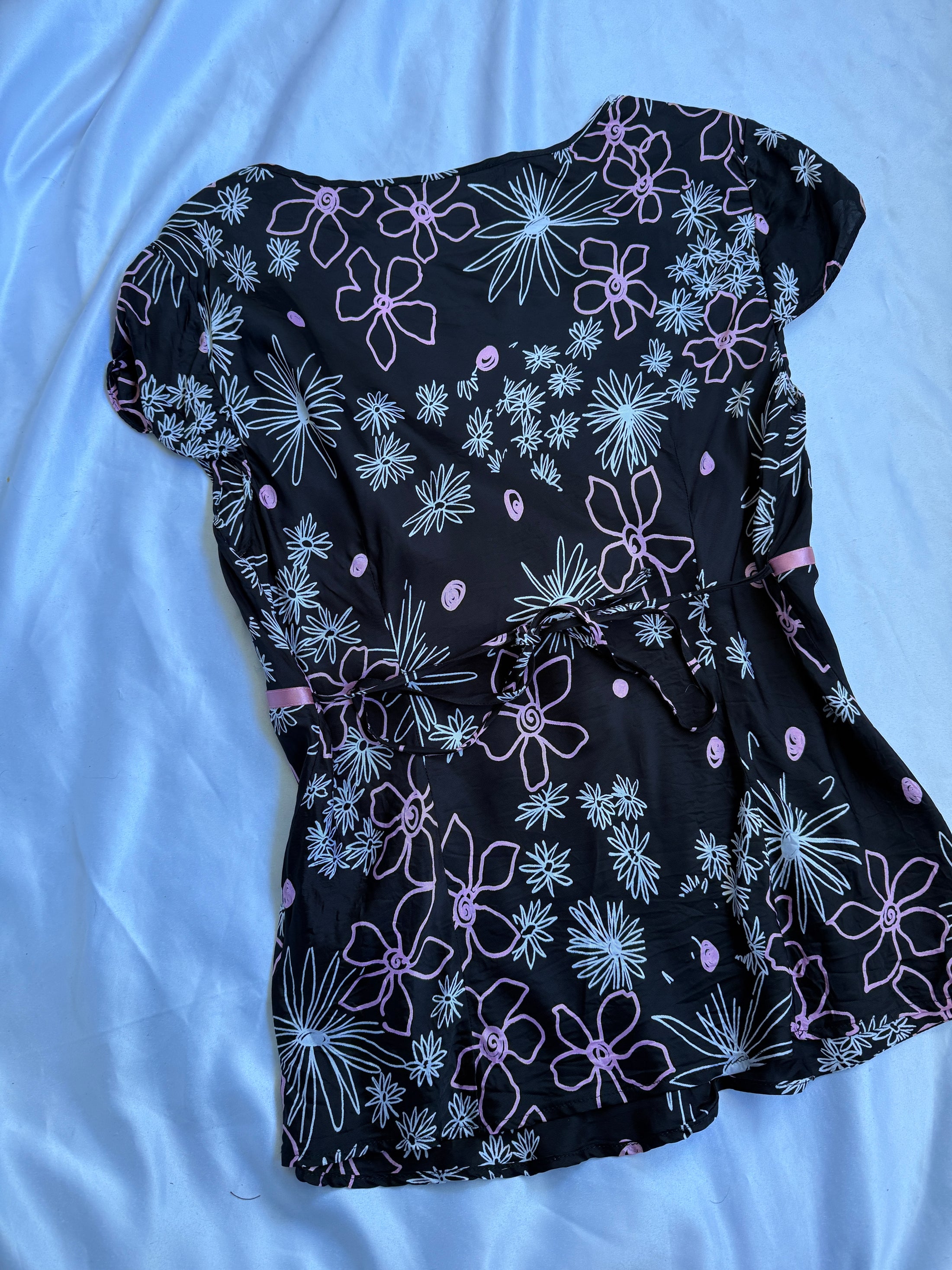 00's Next flower ribbon tie back top