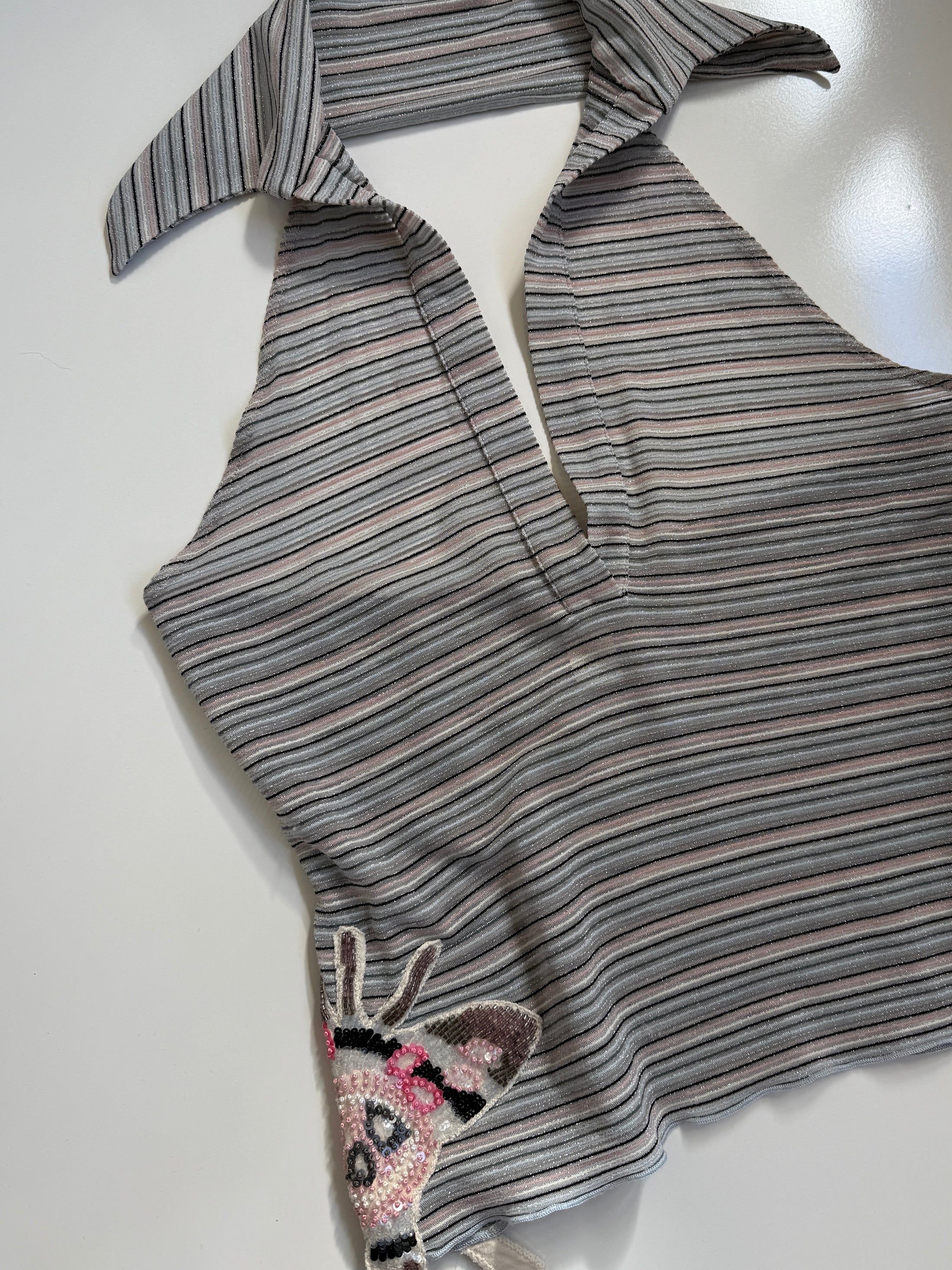 00's Miss Sixty mesh beaded butterfly glitter stripe halter  • Size M