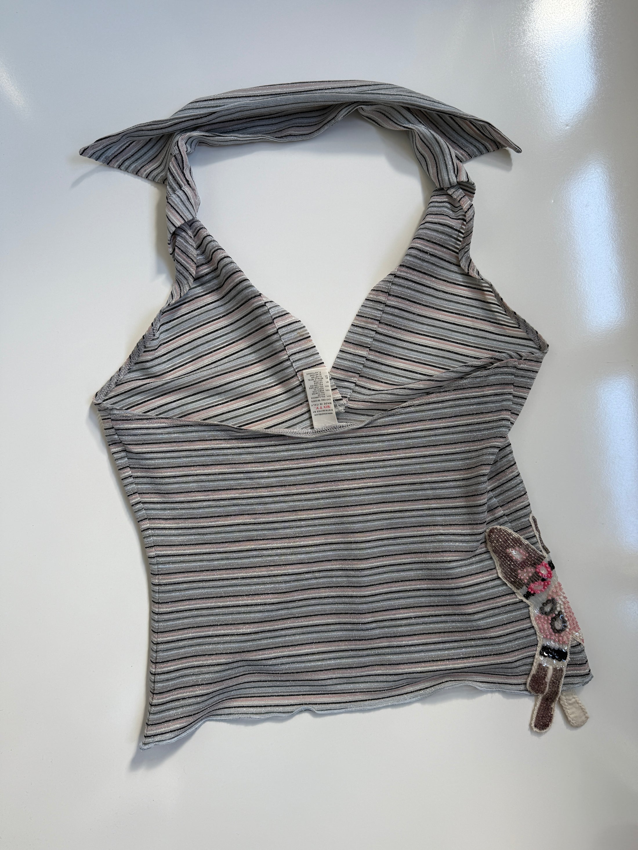 00's Miss Sixty mesh beaded butterfly glitter stripe halter  • Size M