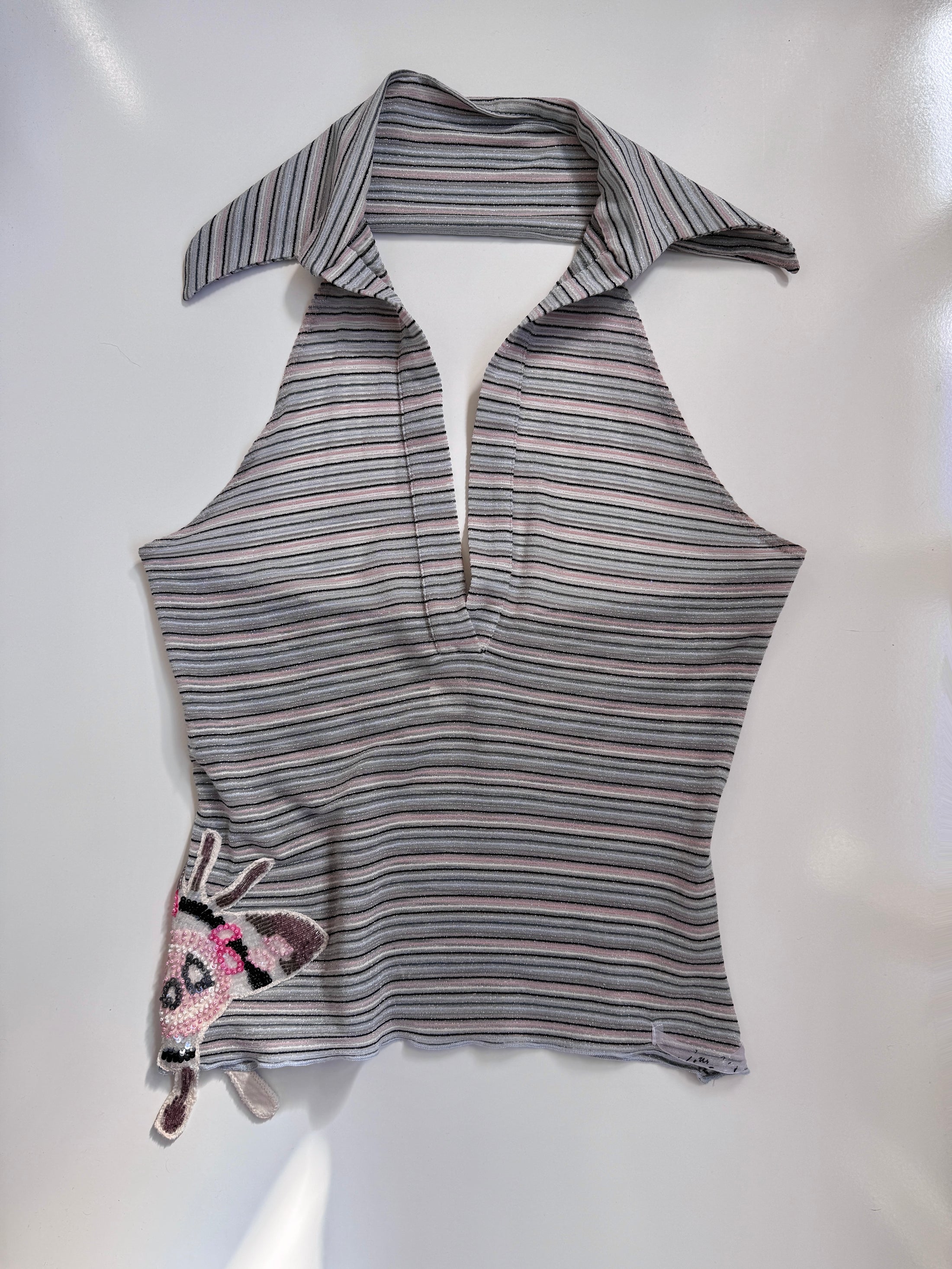 00's Miss Sixty mesh beaded butterfly glitter stripe halter  • Size M