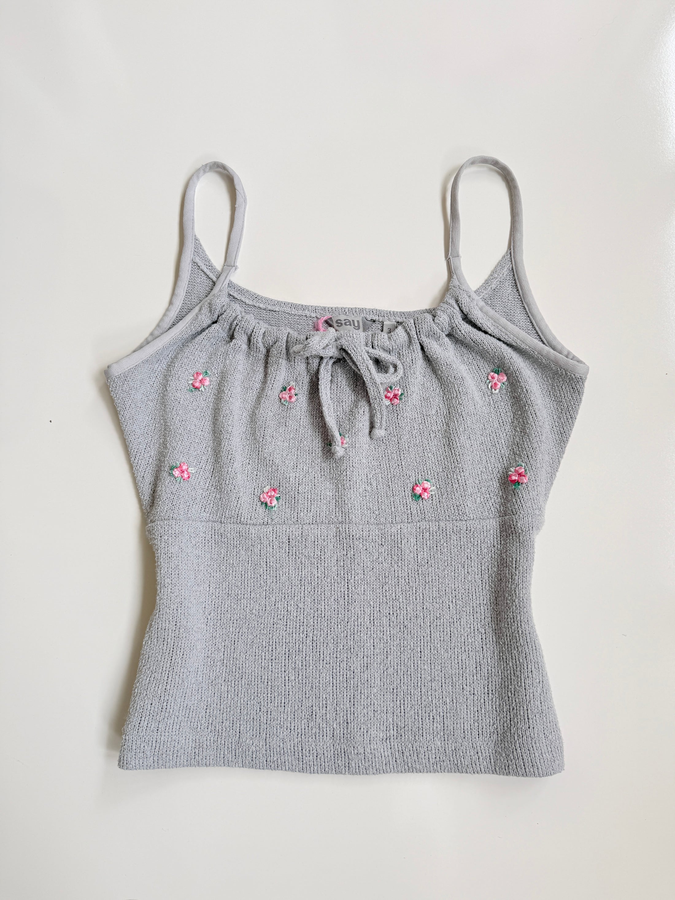 00's SAY knit cami w flower embroidery • Size M