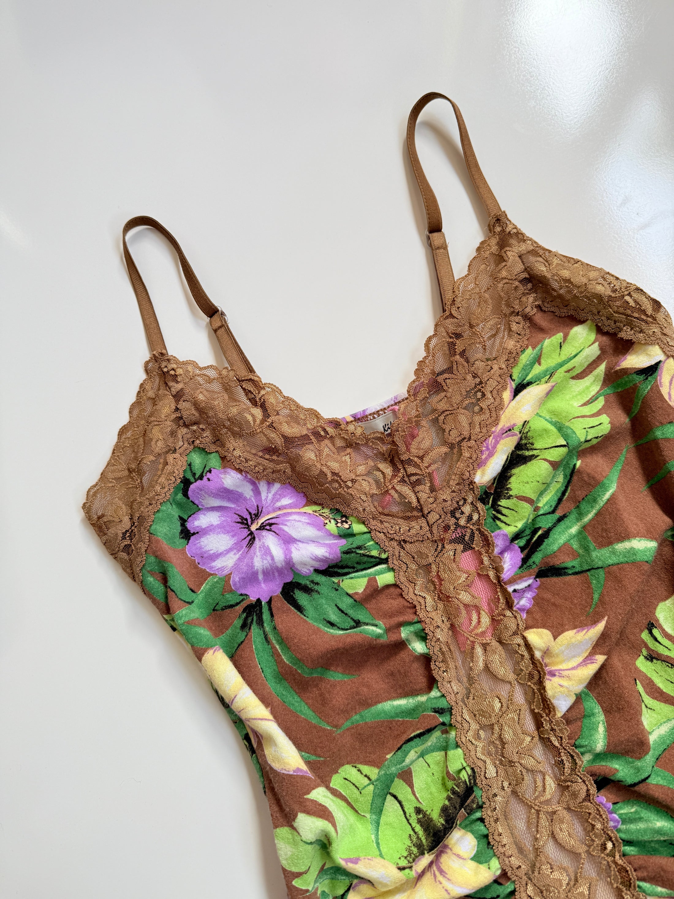 00's Tropical cami w lace detail • Size S