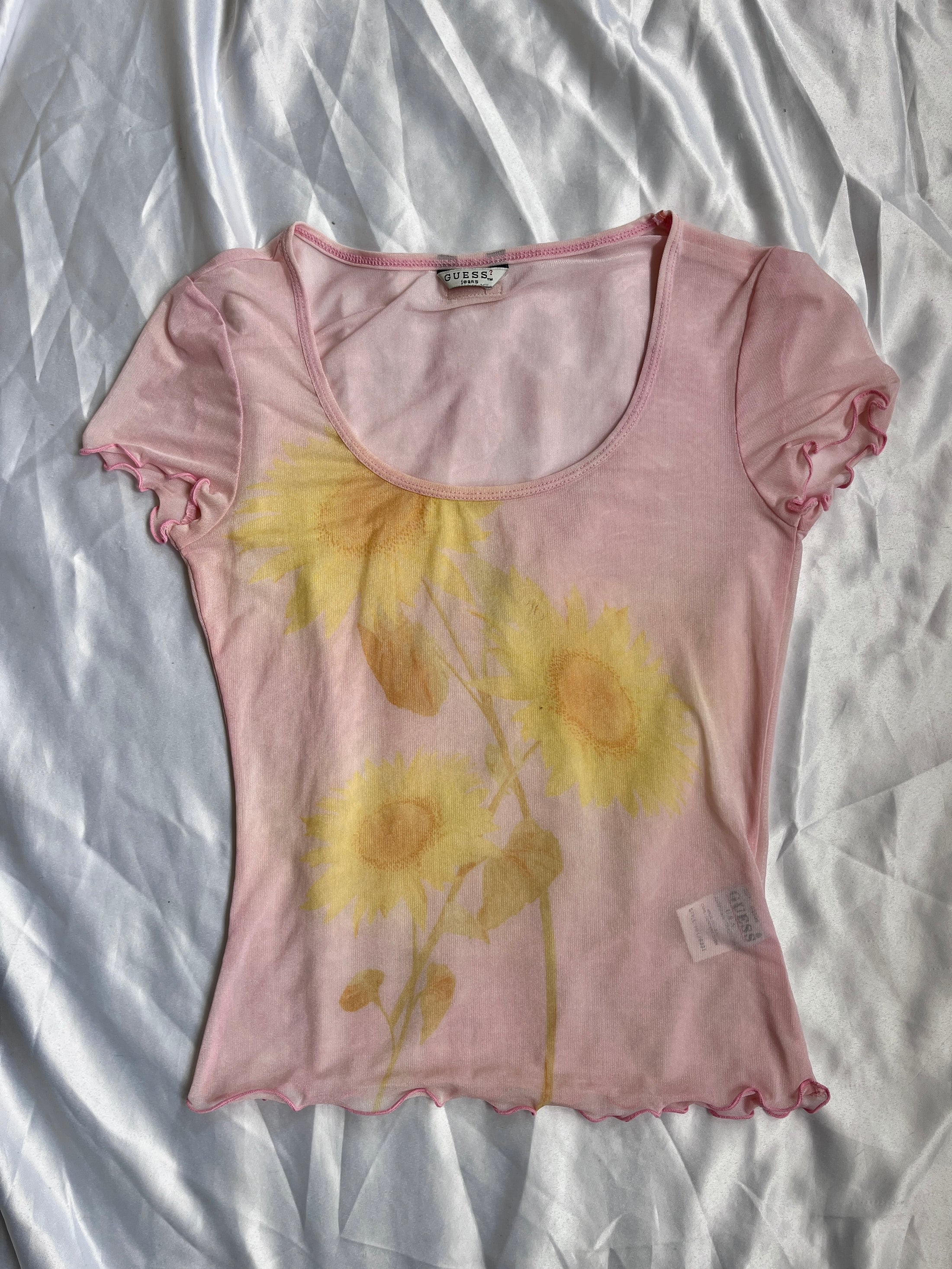 90's USA Guess mesh lettuce hem top