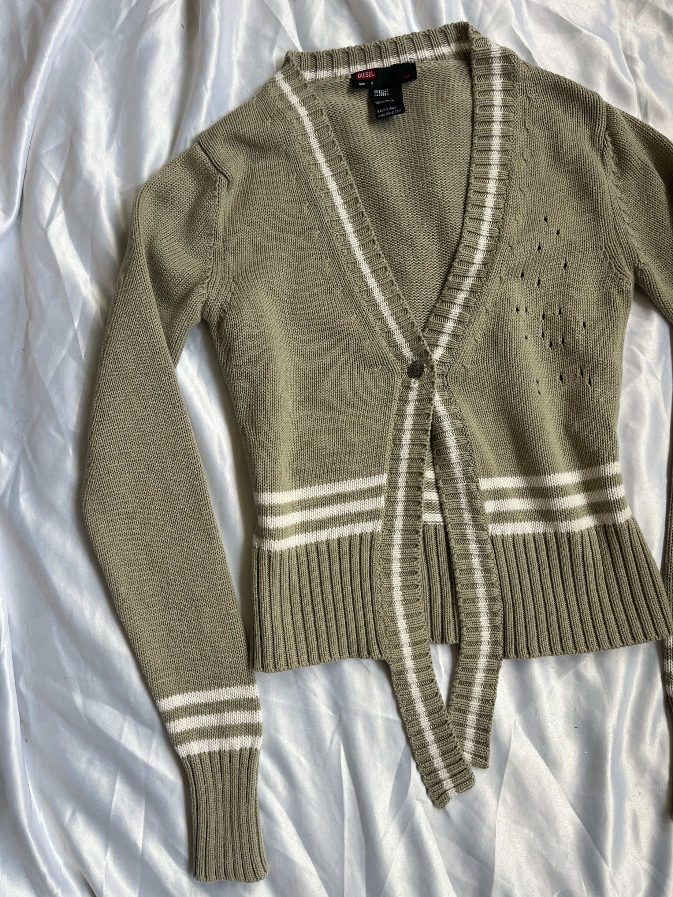 00's Diesel khaki cotton knit cardigan
