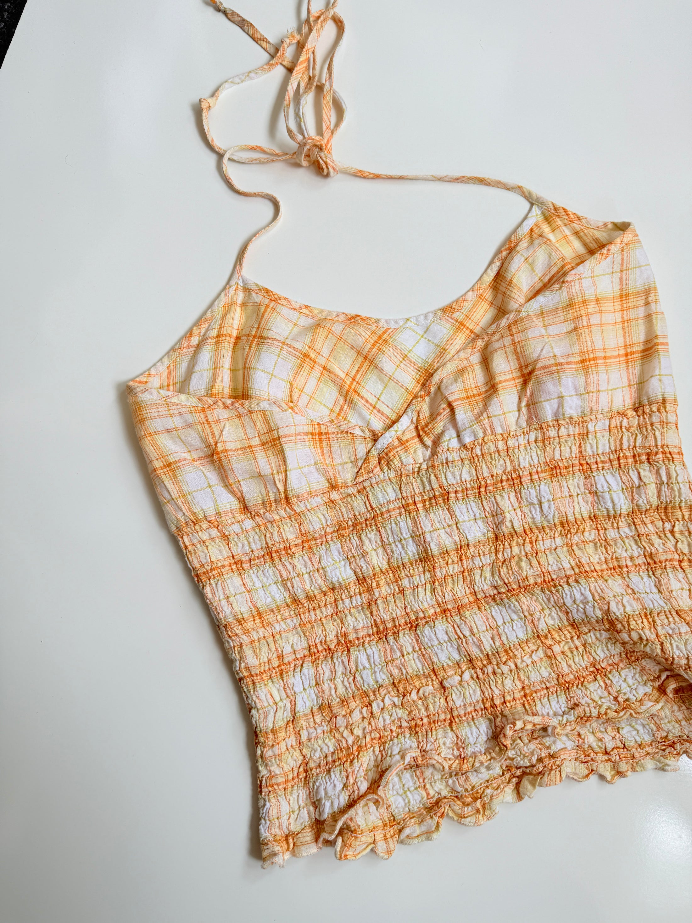 00's Zara plaid cotton ruched tie halter • Size M