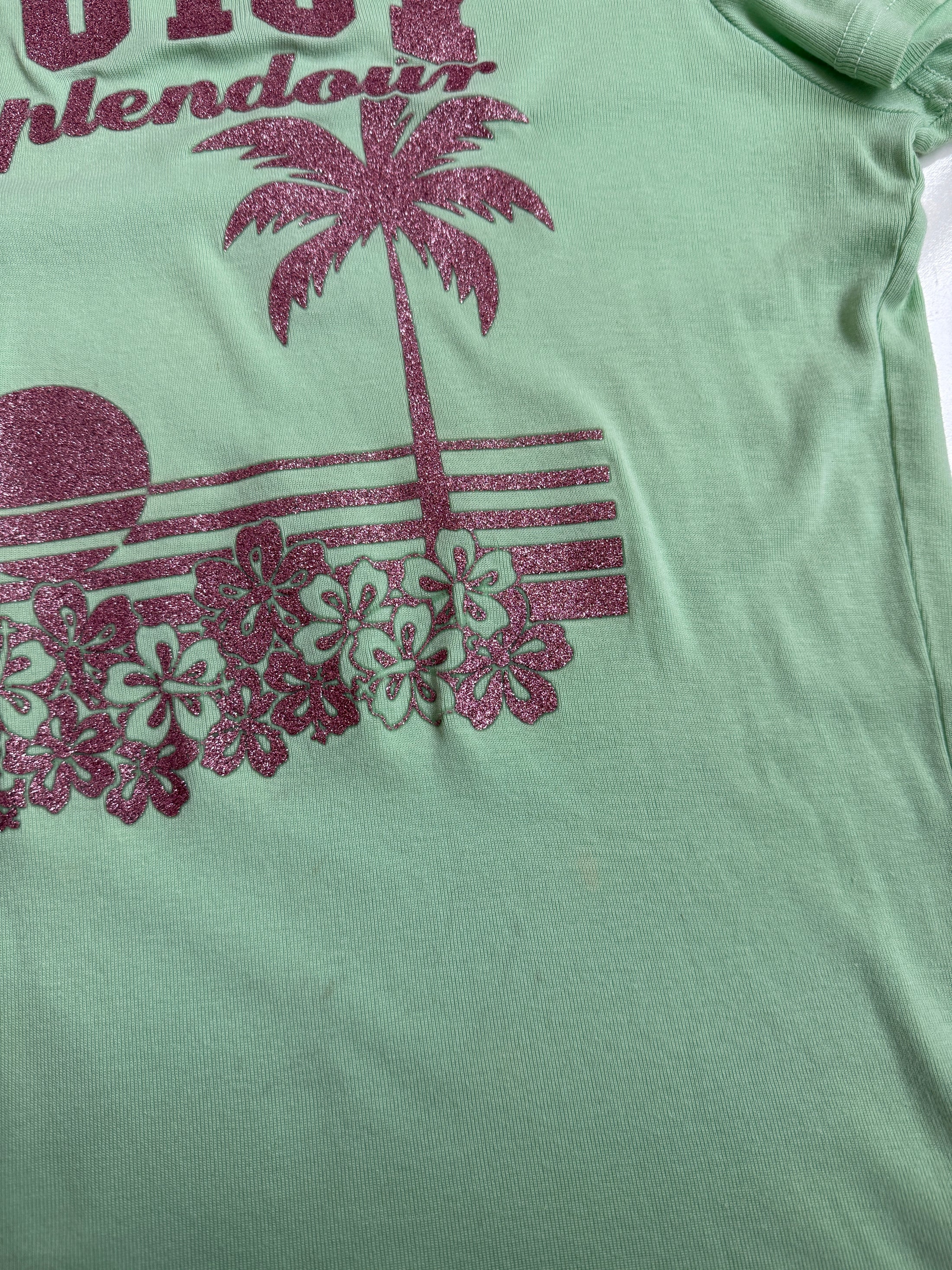 00's Juicy Couture pale green baby tee w glitter print • Size M