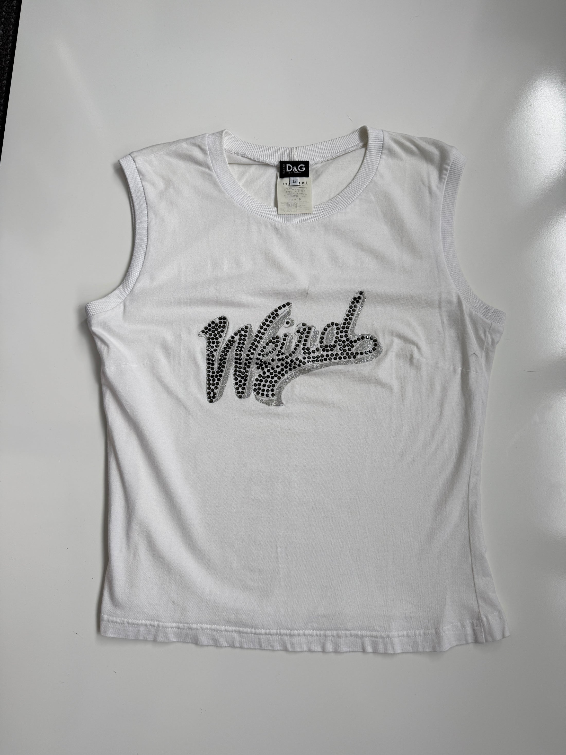 RARE 00's Dolce & Gabbana 'weird' diamante tank • Size L