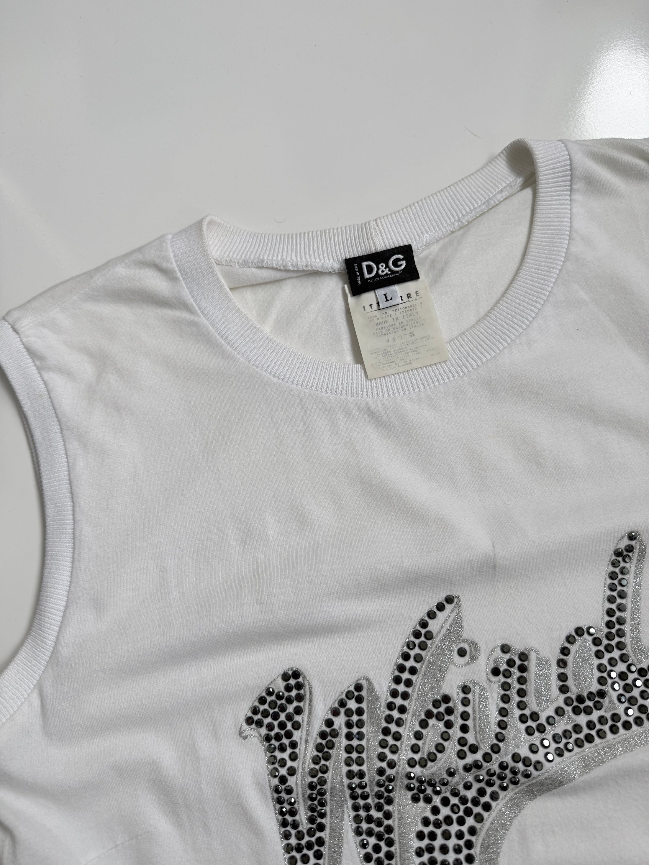 RARE 00's Dolce & Gabbana 'weird' diamante tank • Size L