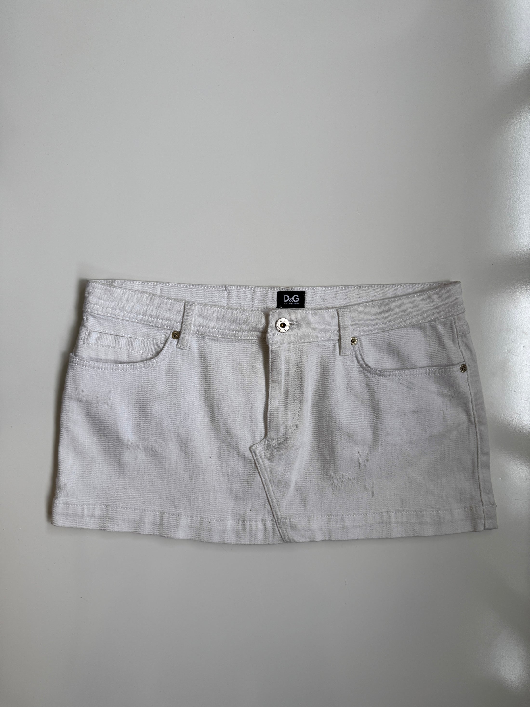 00's Dolce & Gabbana white denim micro mini • Size 10