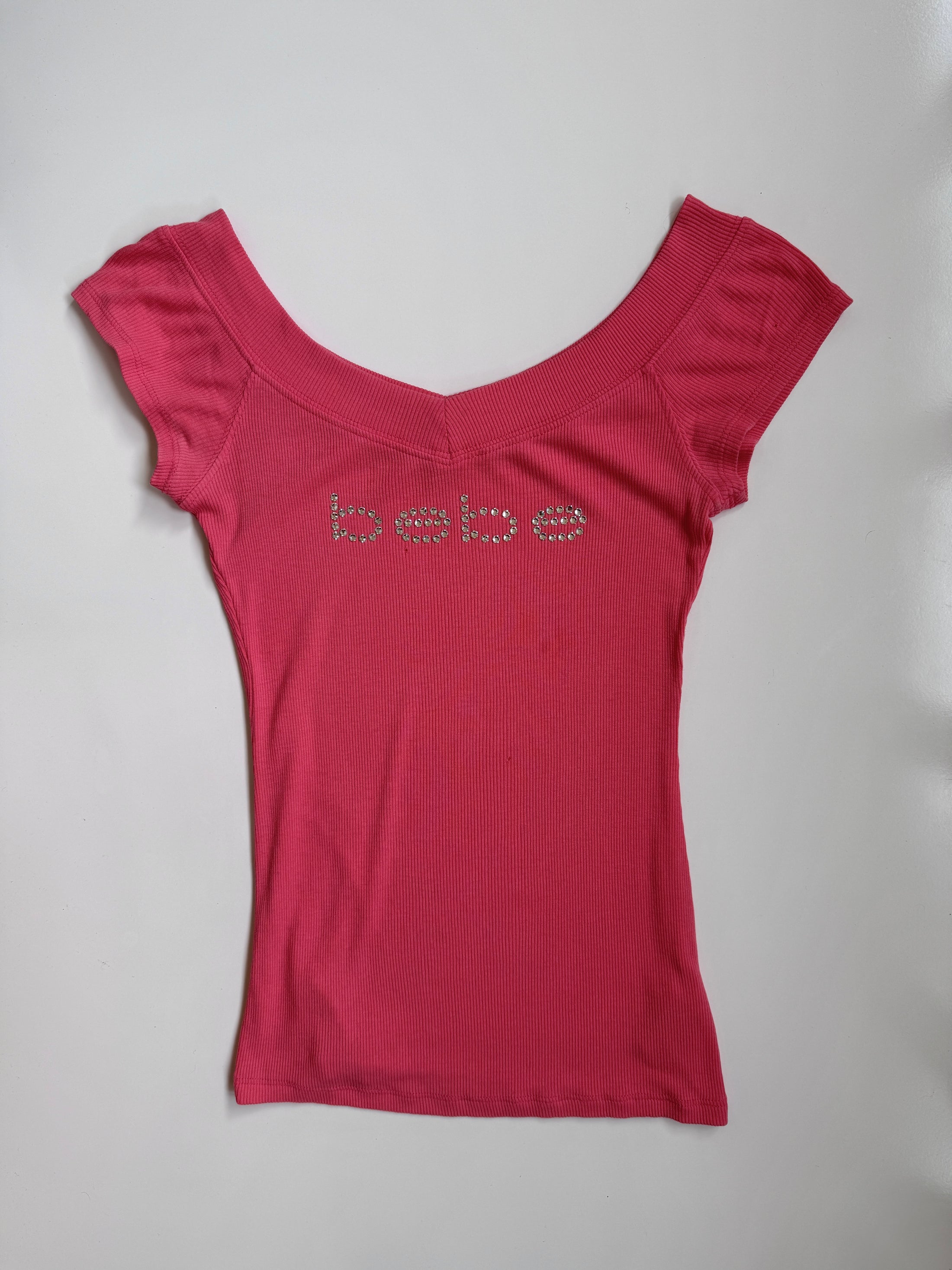 00's Bebe diamante ribbed off the shoulder• Size S