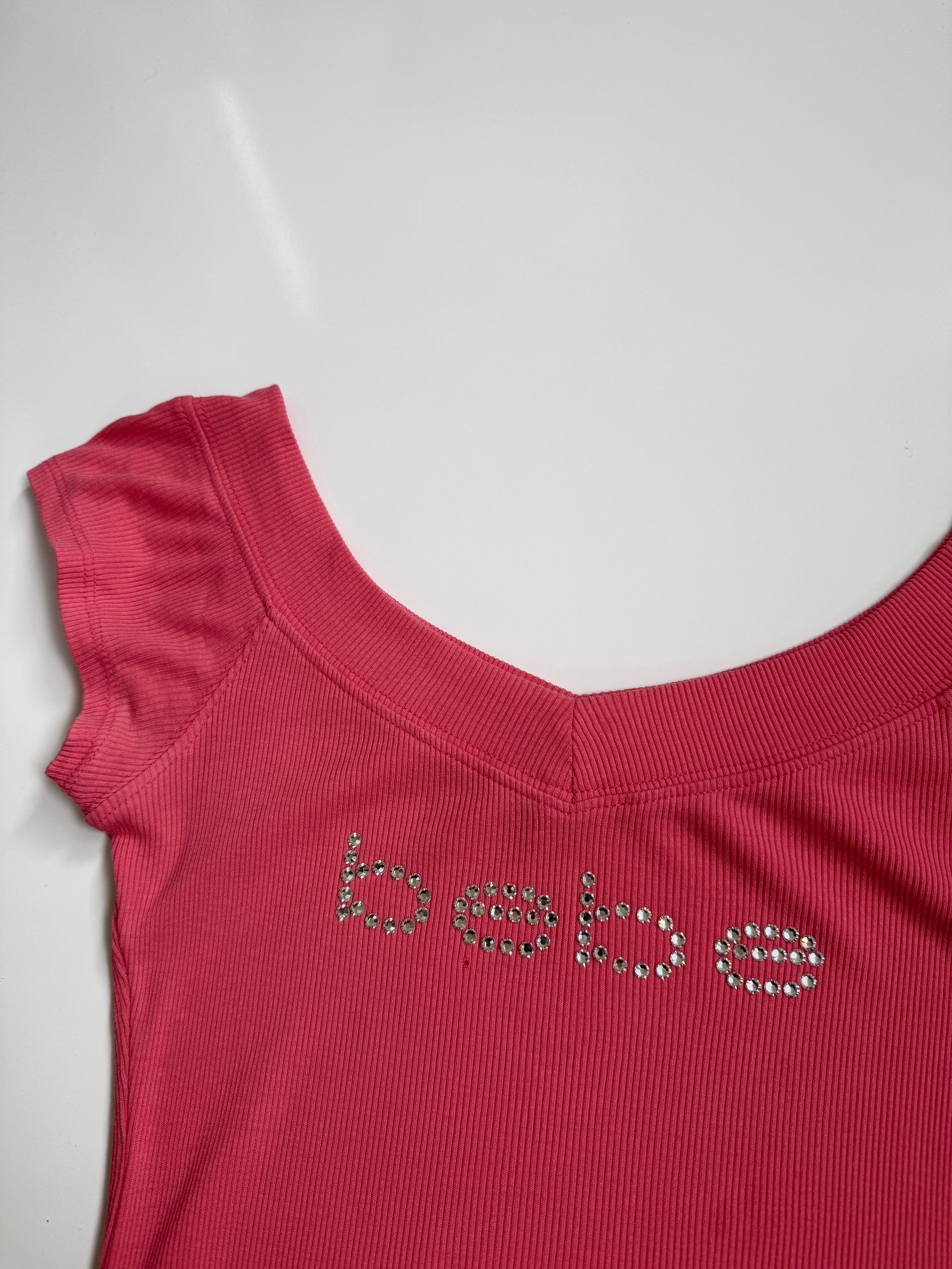 00's Bebe diamante ribbed off the shoulder• Size S