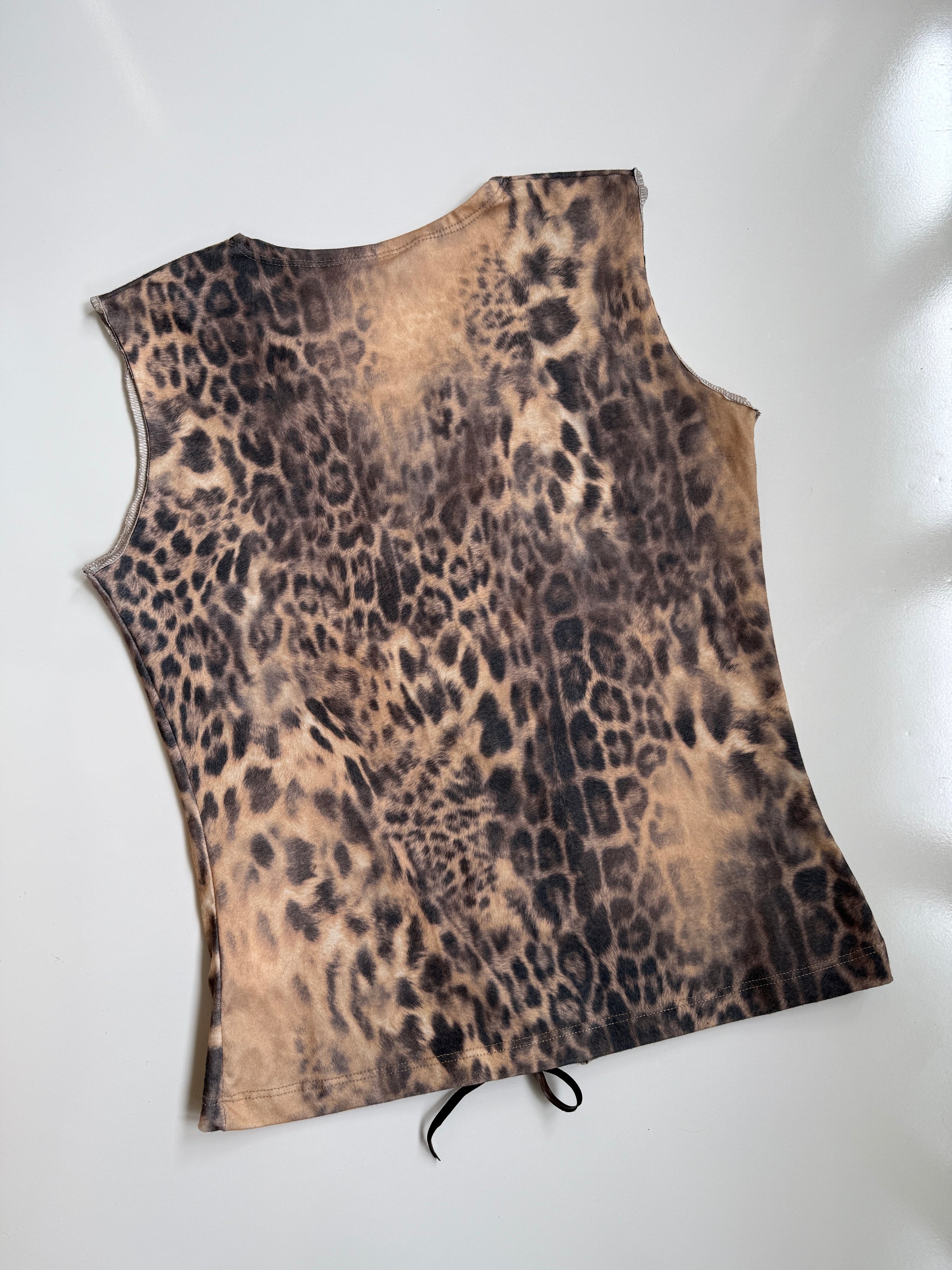 00's Leopard faux leather lace up tank • Size M