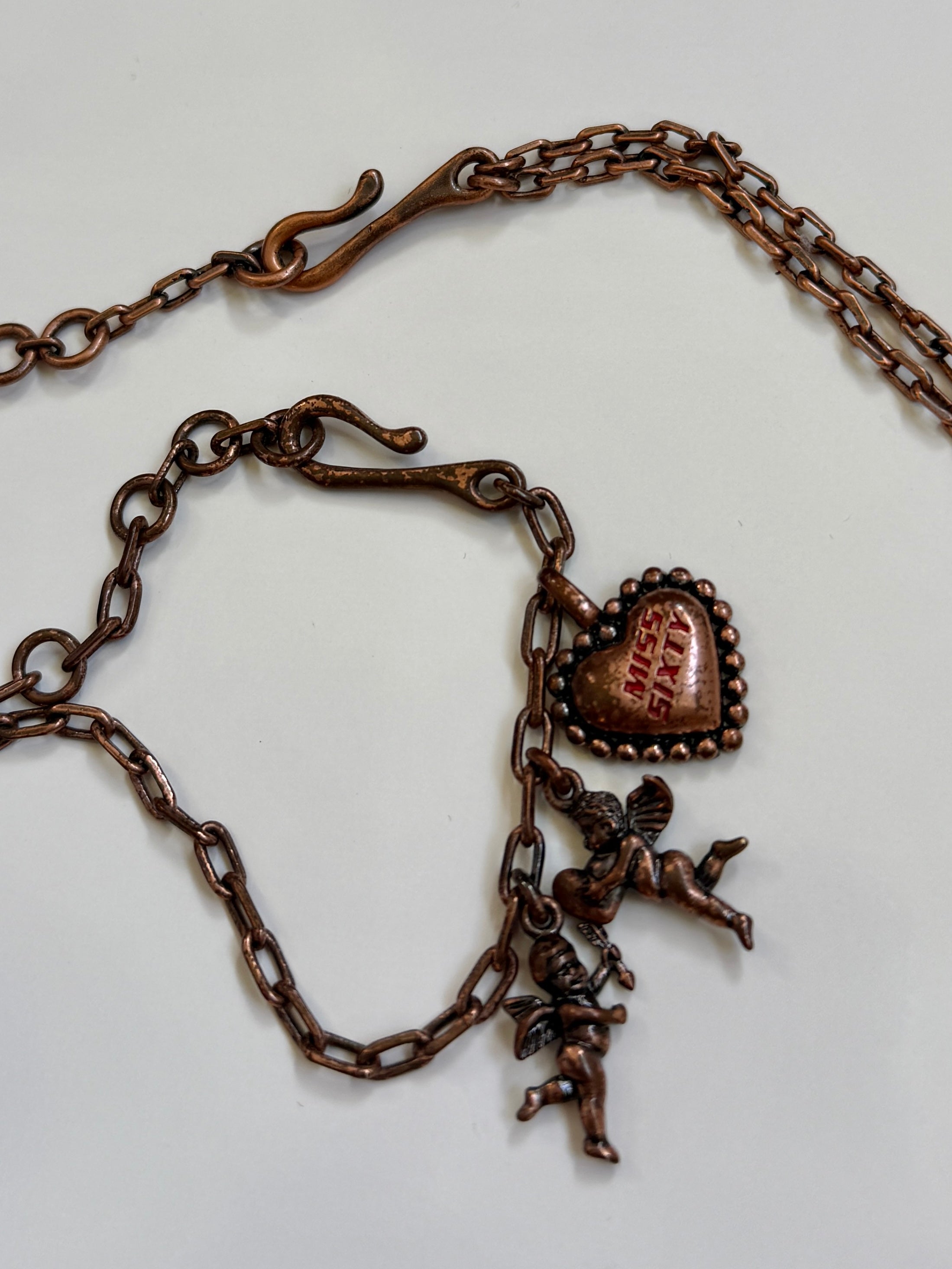 00's Miss Sixty rose gold cherub charm necklace bracelet set