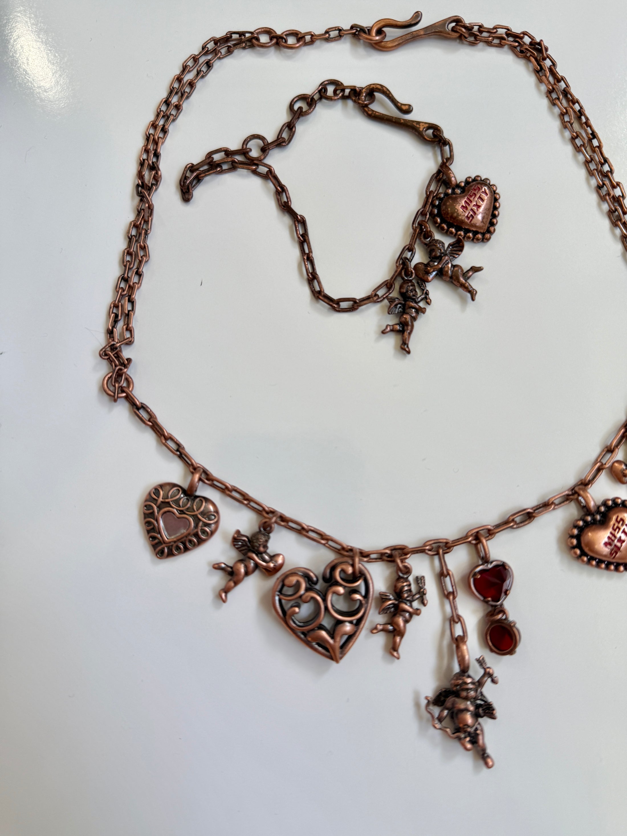 00's Miss Sixty rose gold cherub charm necklace bracelet set