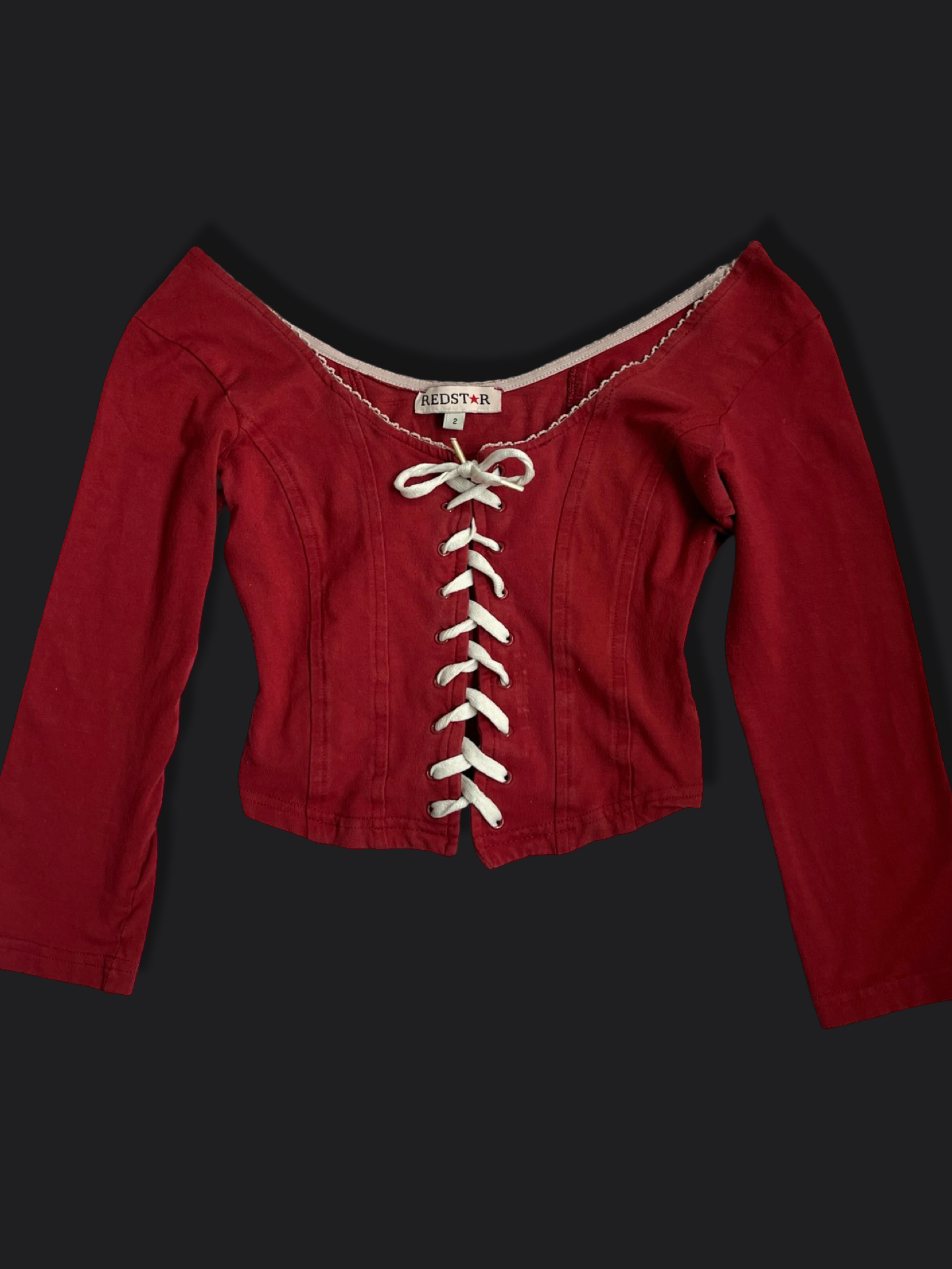 00's Redstar off shoulder crop lace up corset