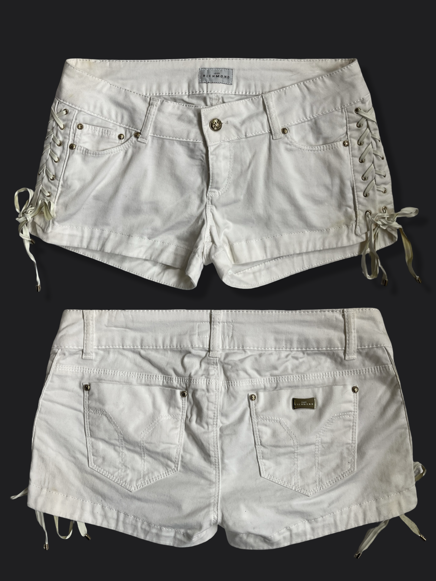00's White lace up denim micro shorts