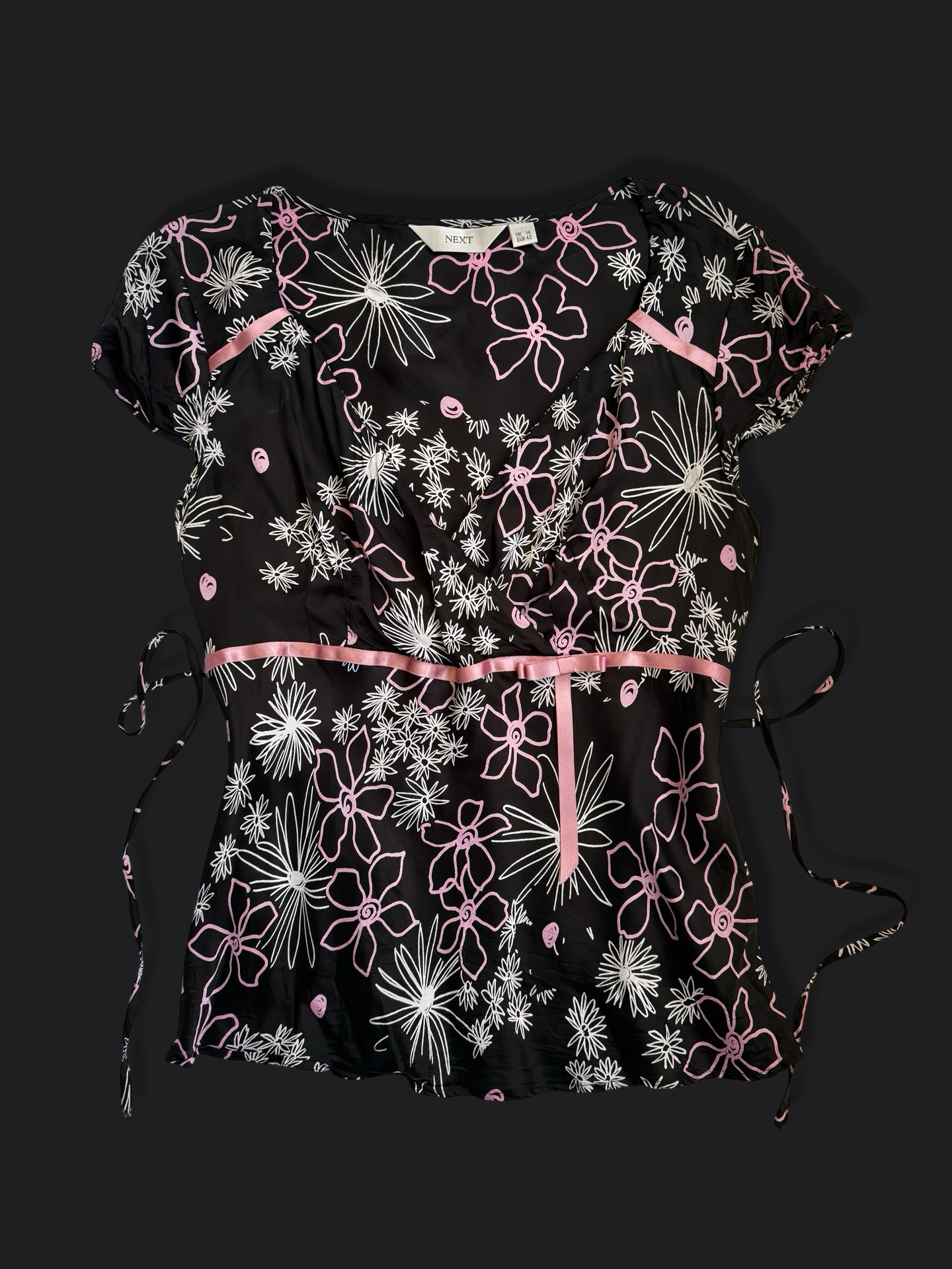 00's Next flower ribbon tie back top