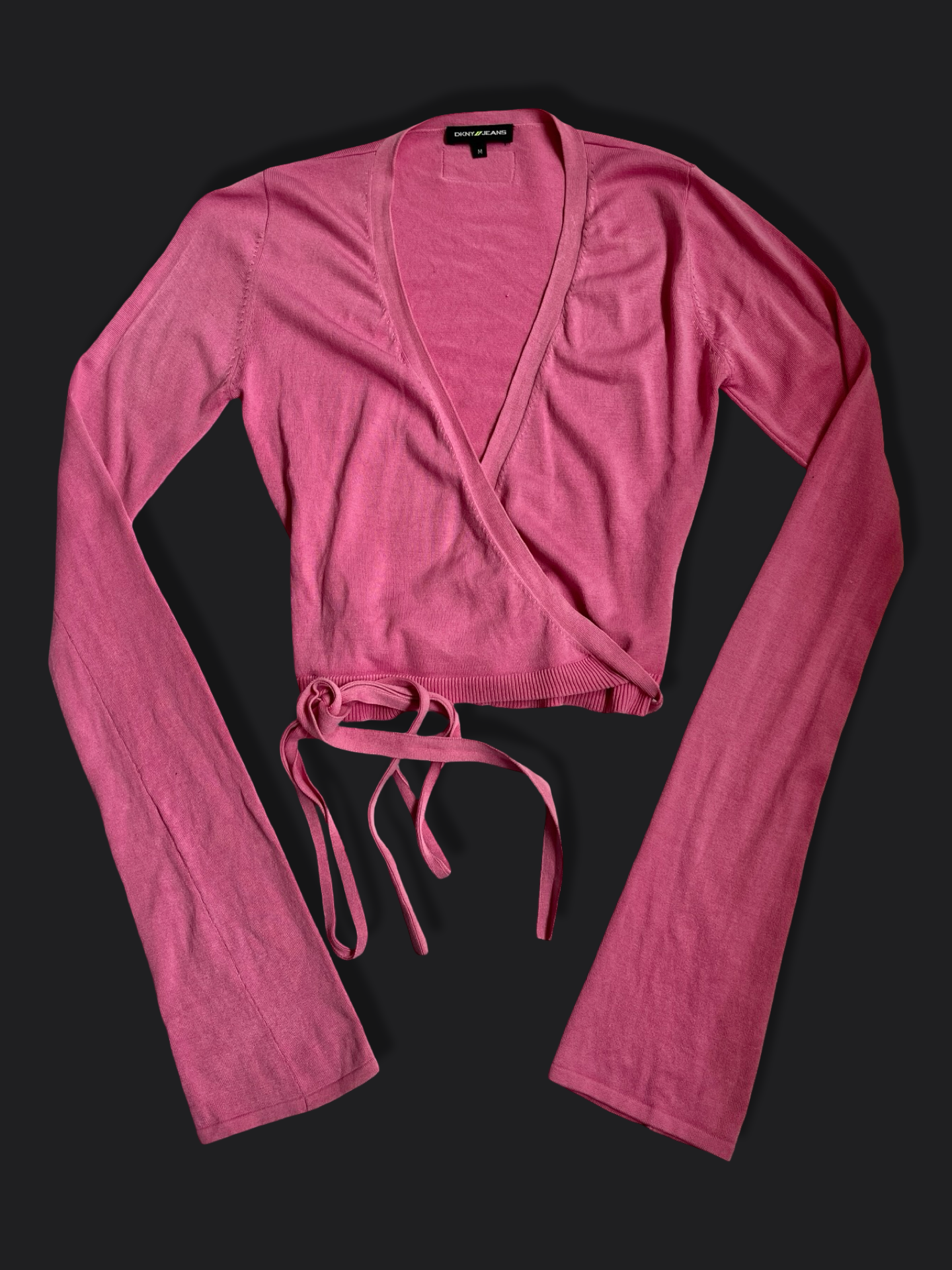 00's DKNY Ballet knit wrap top w bell sleeves