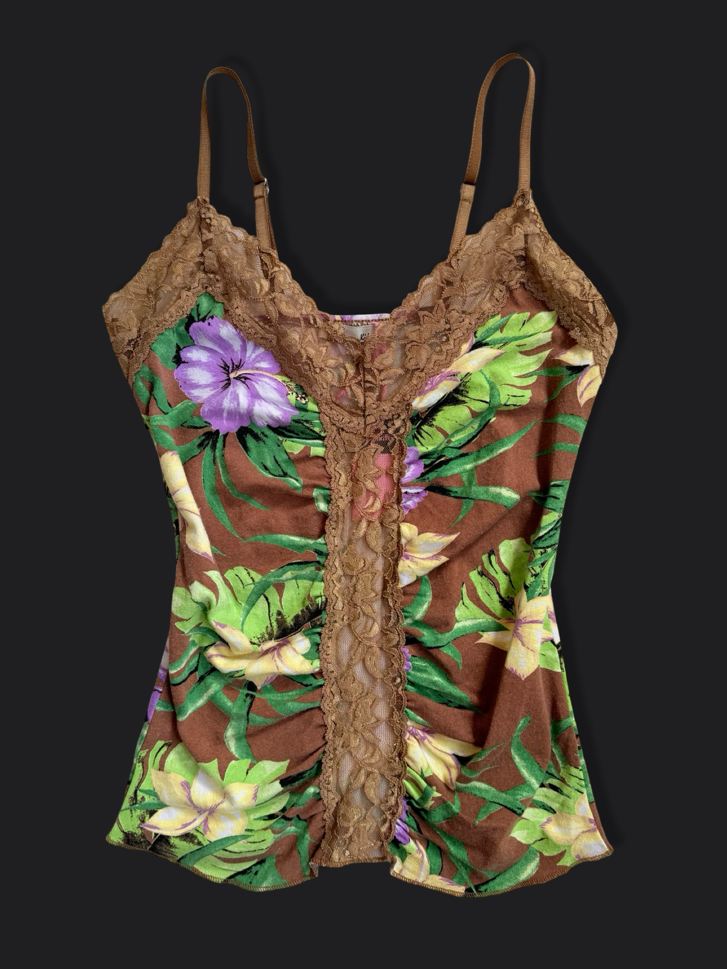 00's Tropical cami w lace detail • Size S