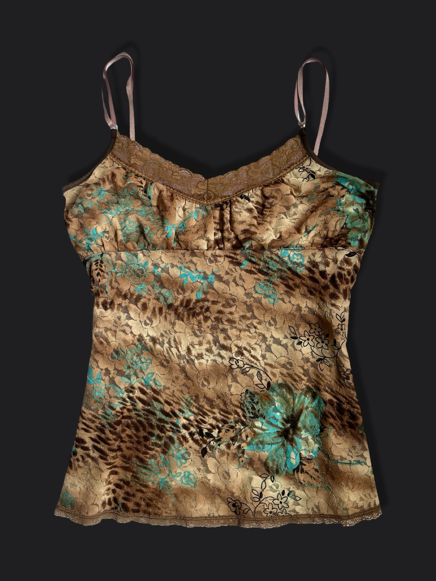 00's Leopard lace cami w blue flowers