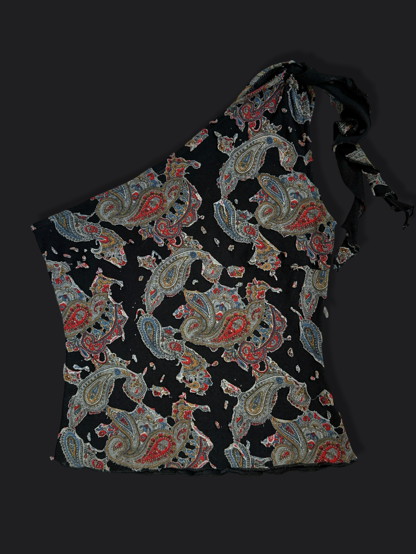 00's Mango cotton one shoulder w patchwork pattern